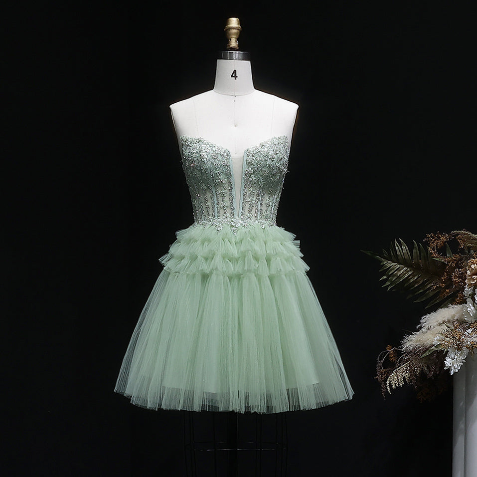 Mint Green Short Homecoming Dress Ball Gown Tulle Tiered Homecoming Dress RM137 Sheer Fairy
