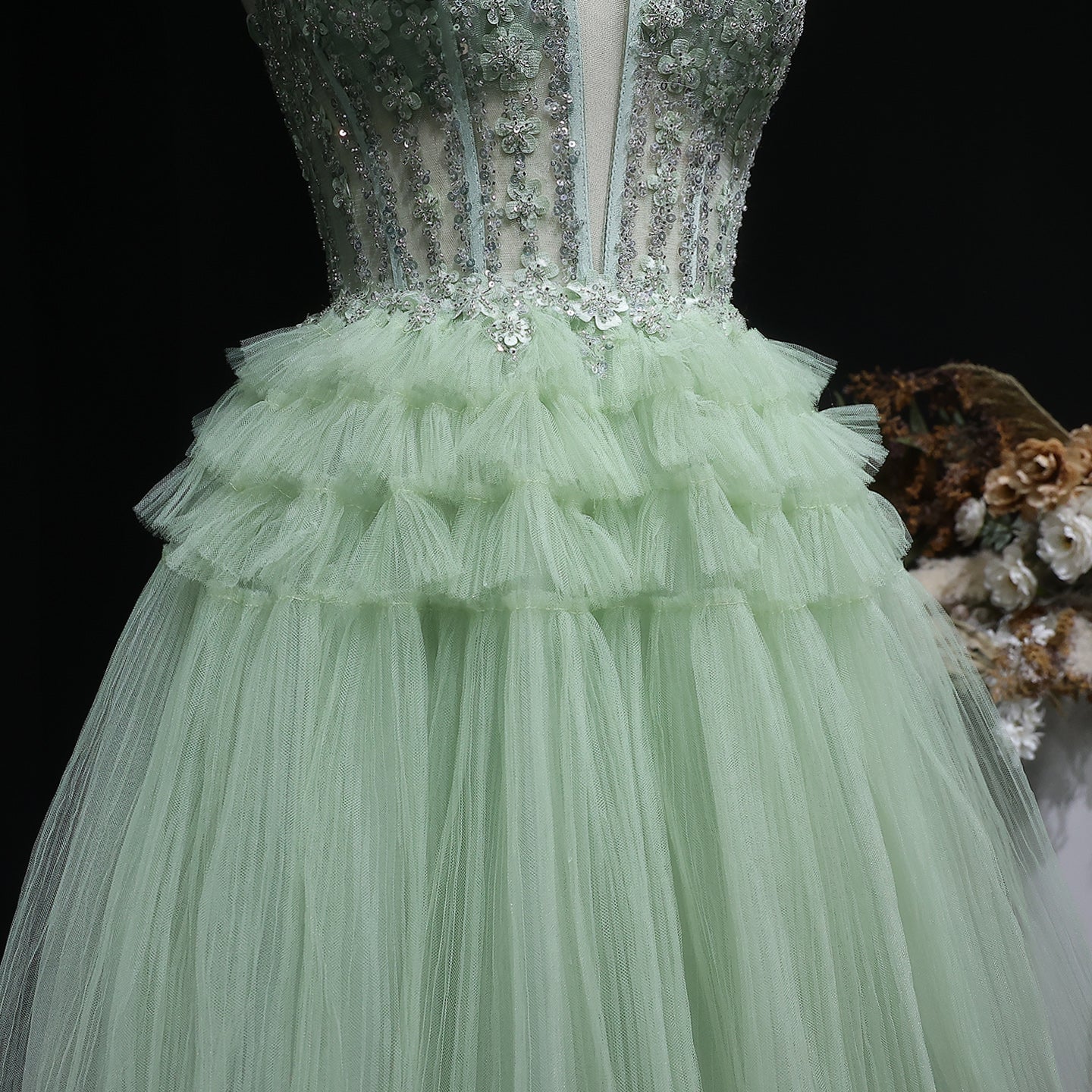 Mint Green Short Homecoming Dress Ball Gown Tulle Tiered Homecoming Dress RM137 Sheer Fairy