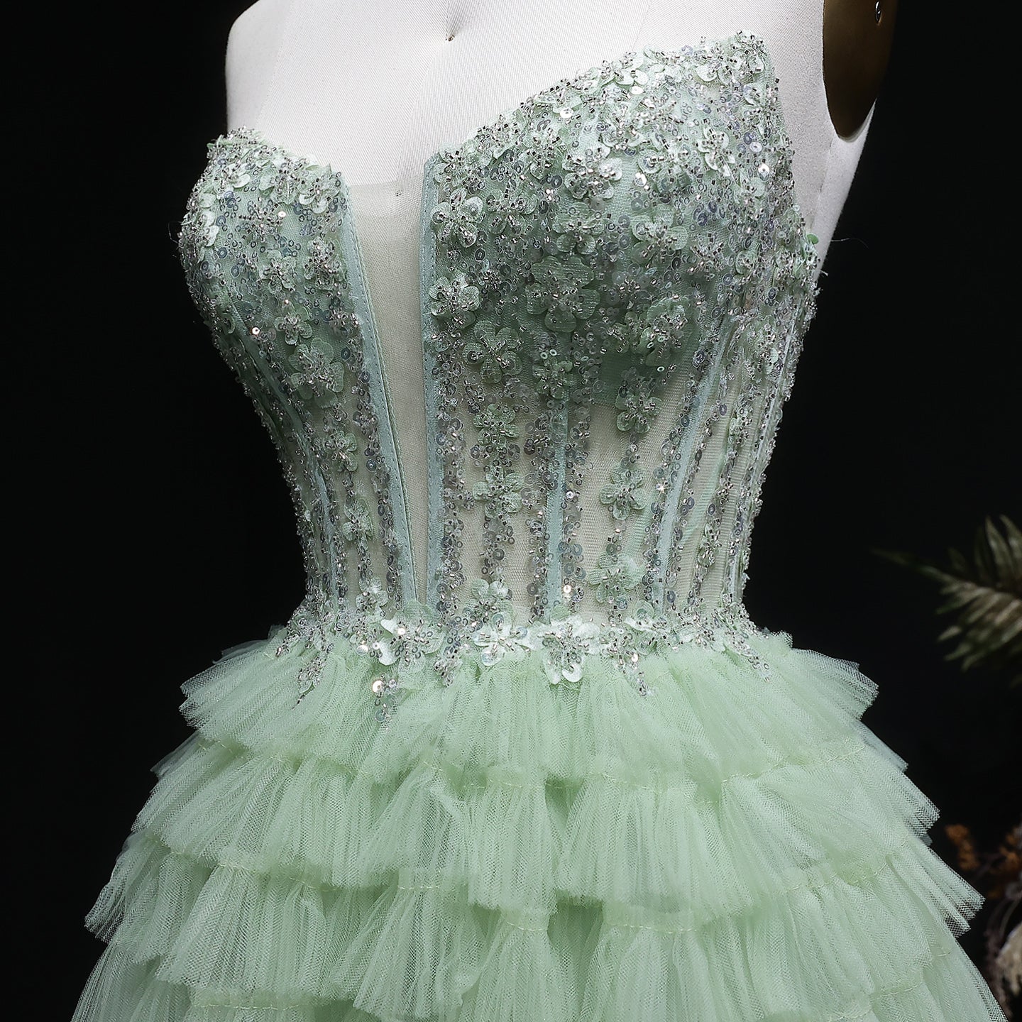 Mint Green Short Homecoming Dress Ball Gown Tulle Tiered Homecoming Dress RM137 Sheer Fairy