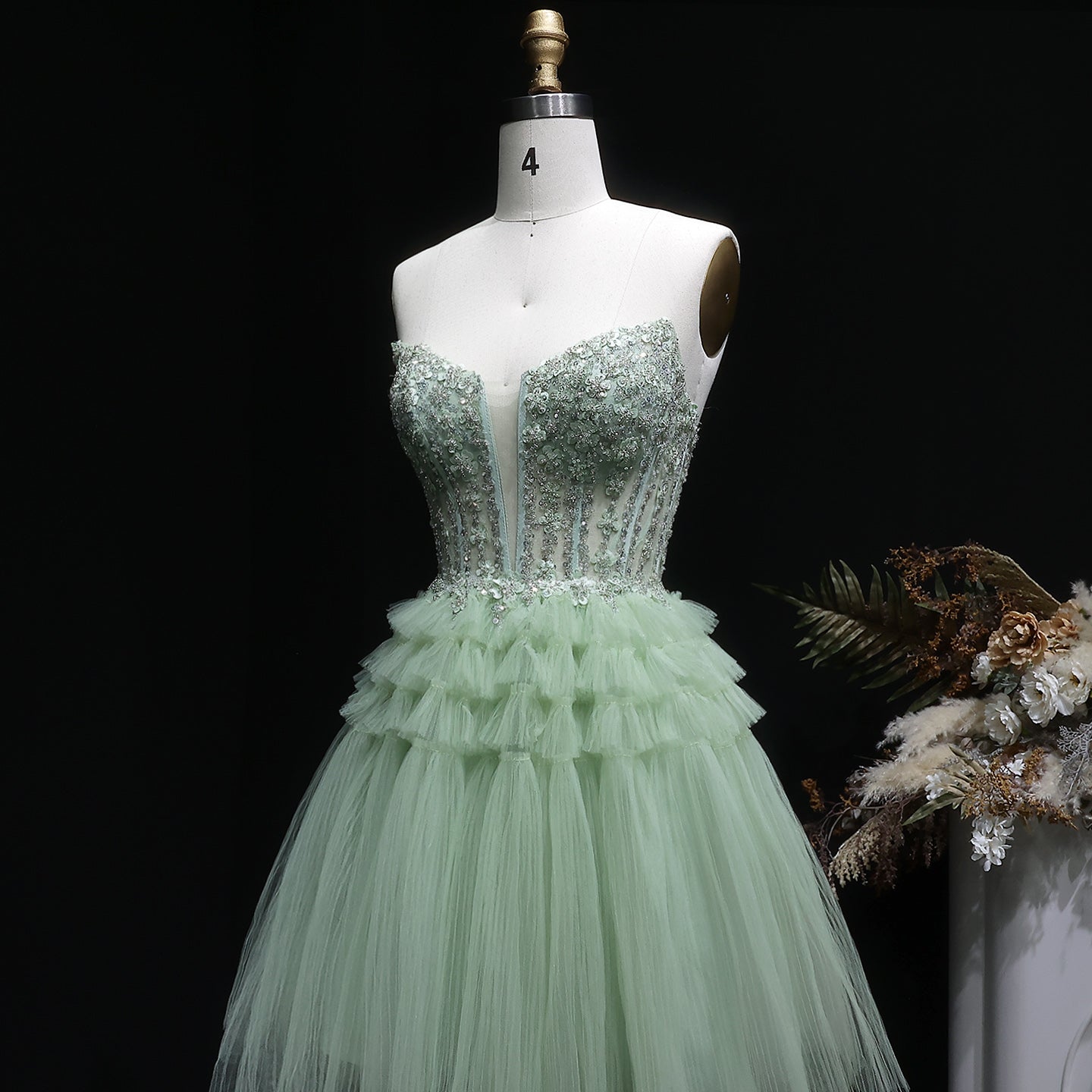 Mint Green Short Homecoming Dress Ball Gown Tulle Tiered Homecoming Dress RM137 Sheer Fairy