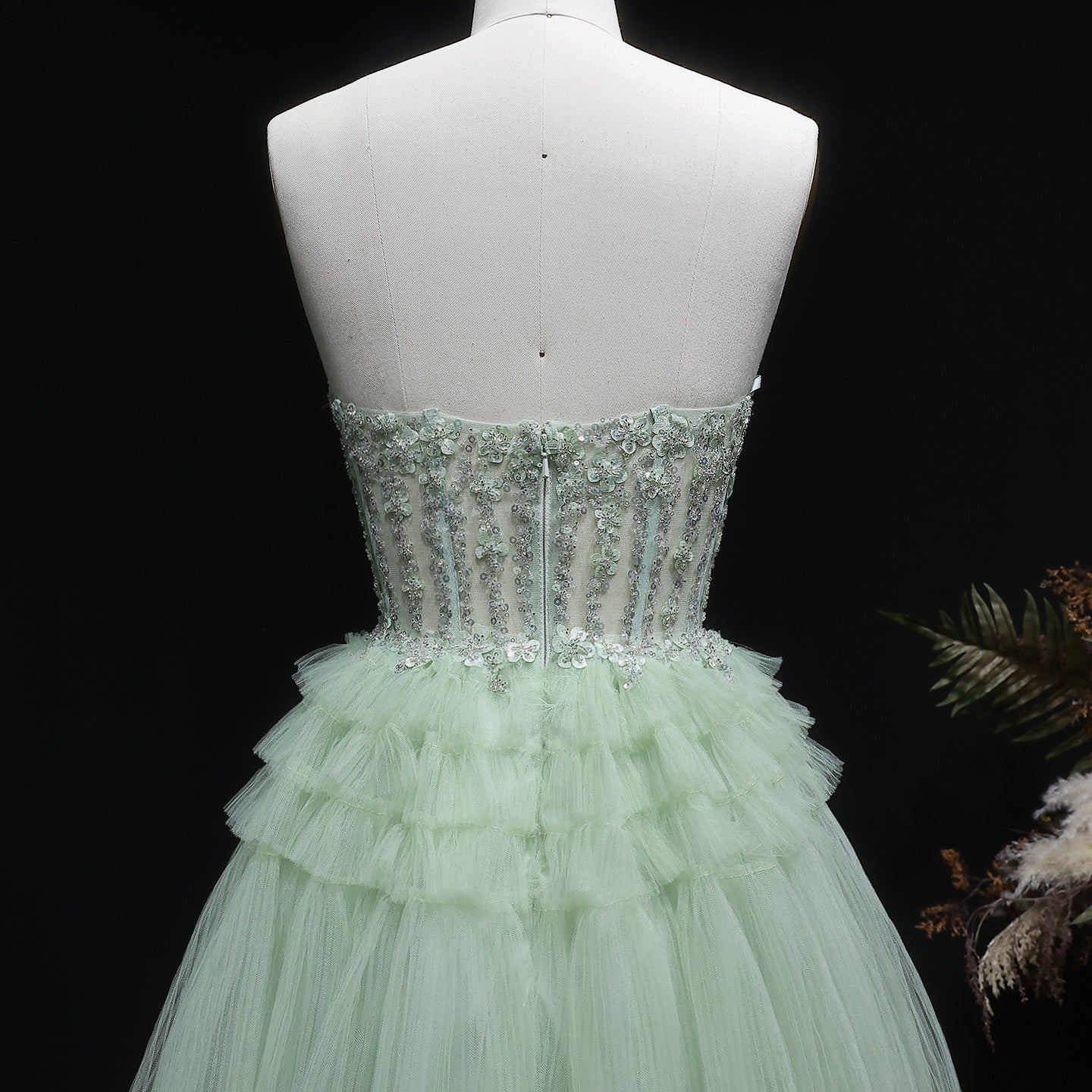Mint Green Short Homecoming Dress Ball Gown Tulle Tiered Homecoming Dress RM137 Sheer Fairy