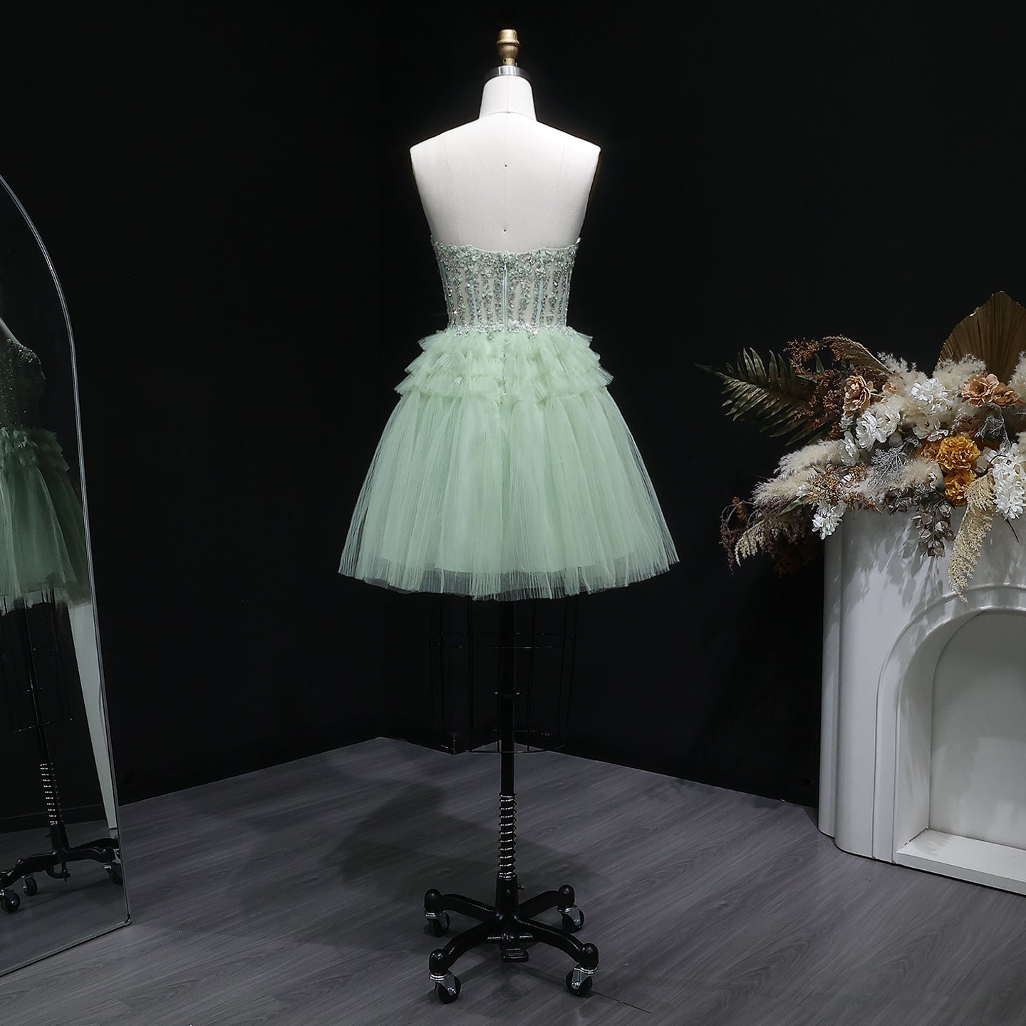 Mint Green Short Homecoming Dress Ball Gown Tulle Tiered Homecoming Dress RM137 Sheer Fairy