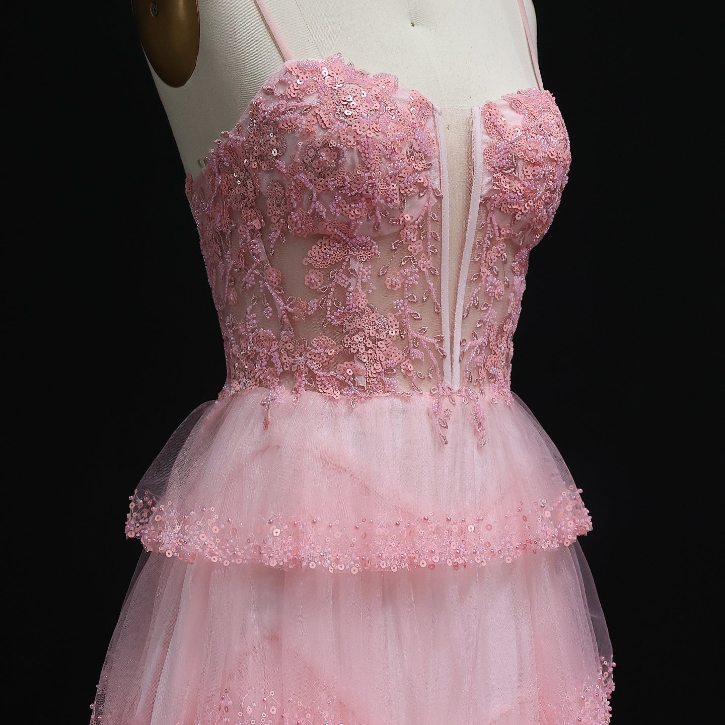 Elegant Pink Ruffled Tulle Prom Dress 2025 Spaghetti Straps Evening Birthday Party Gowns