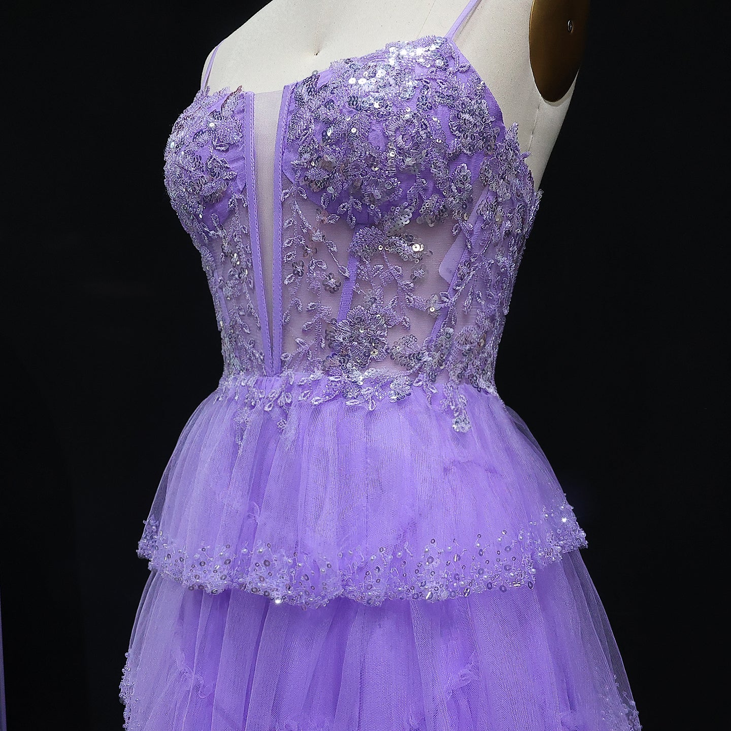 Elegant Pink Ruffled Tulle Prom Dress 2025 Spaghetti Straps Evening Birthday Party Gowns