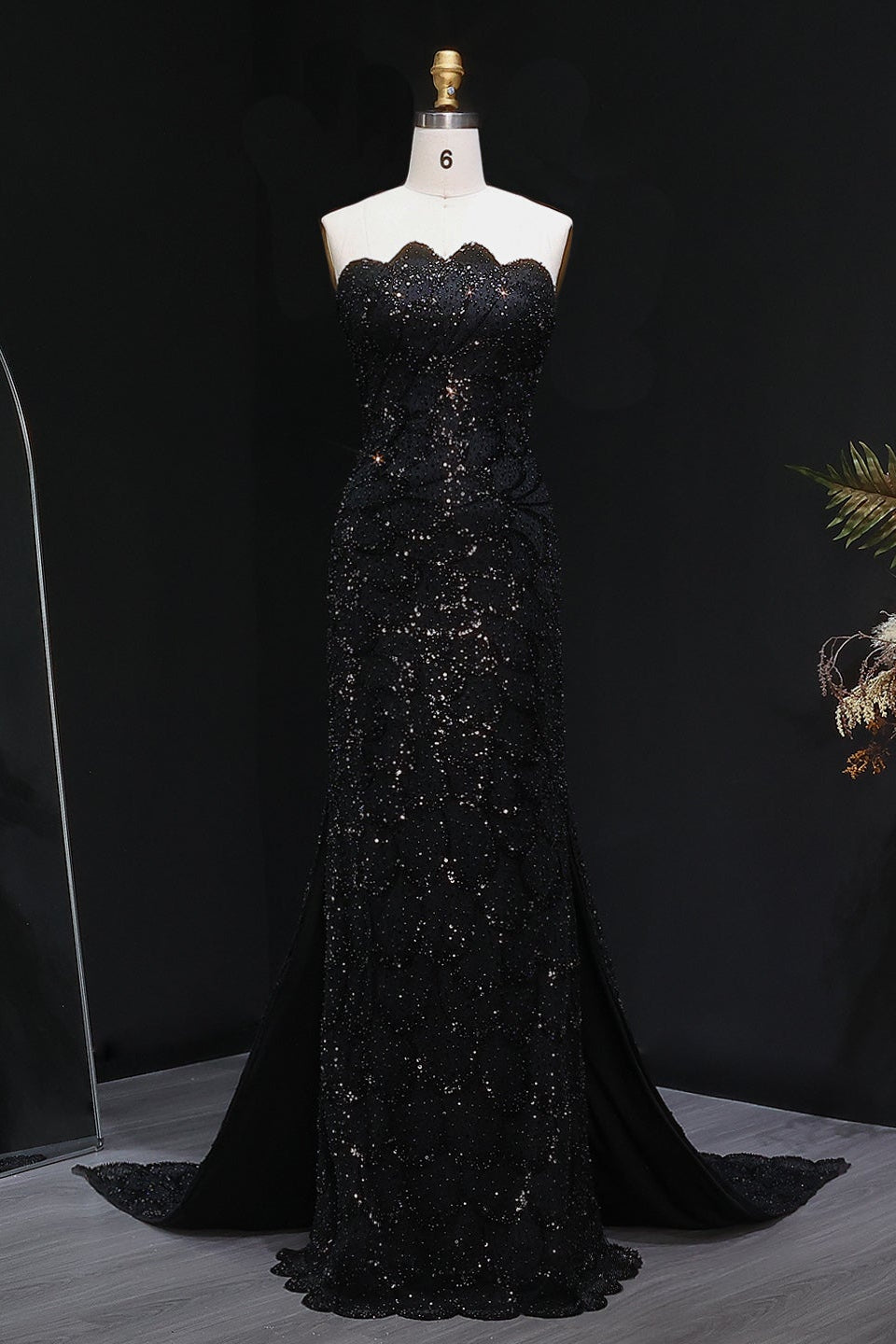 Teal Sequined Scalloped Strapless Mermaid Evening Dress SS601