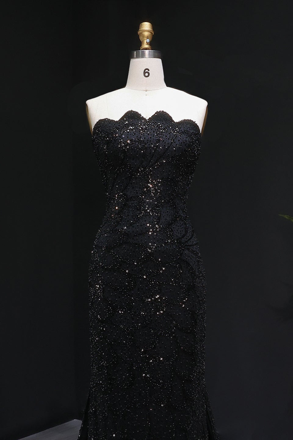 Teal Sequined Scalloped Strapless Mermaid Evening Dress SS601