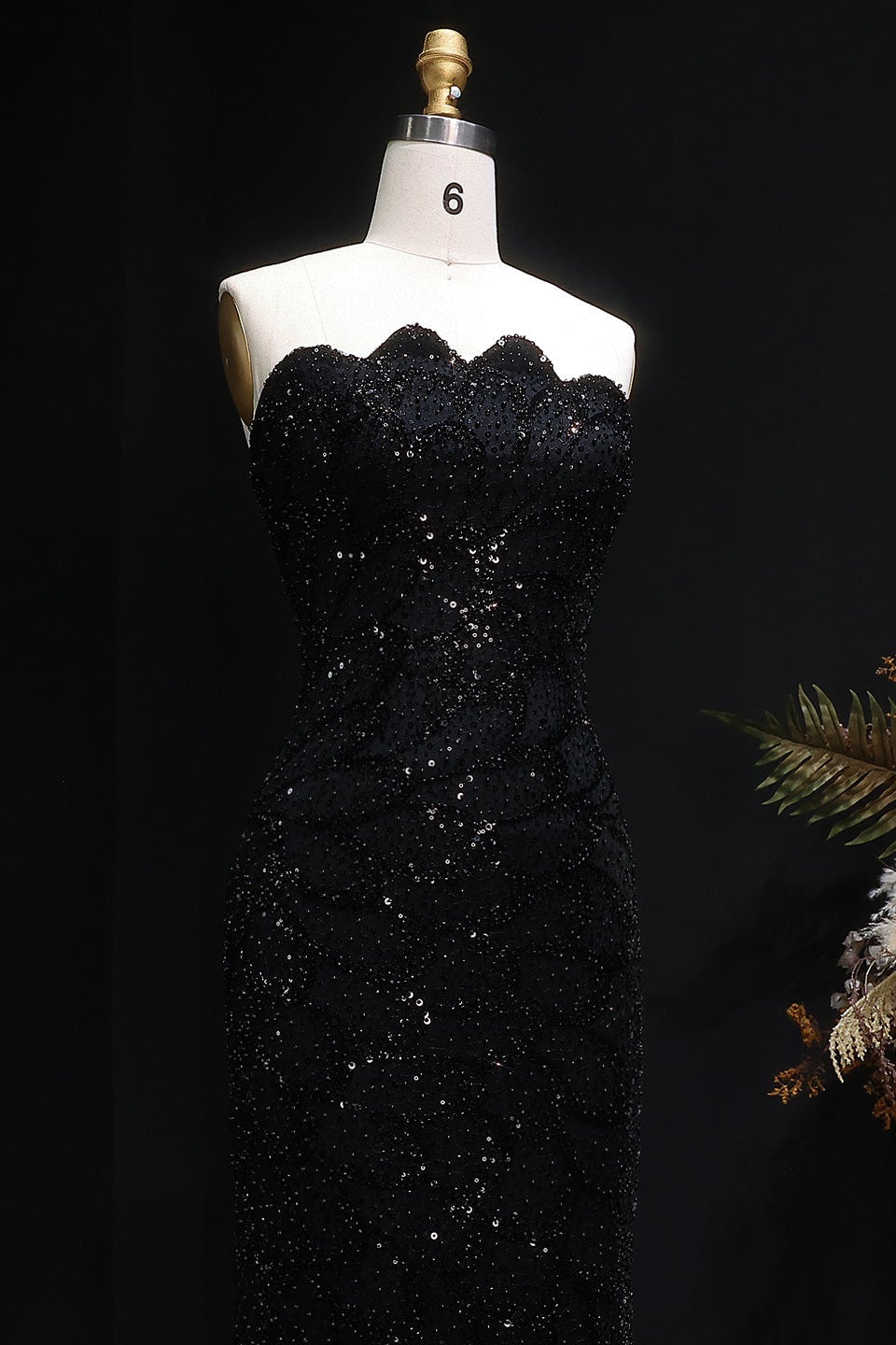 Teal Sequined Scalloped Strapless Mermaid Evening Dress SS601