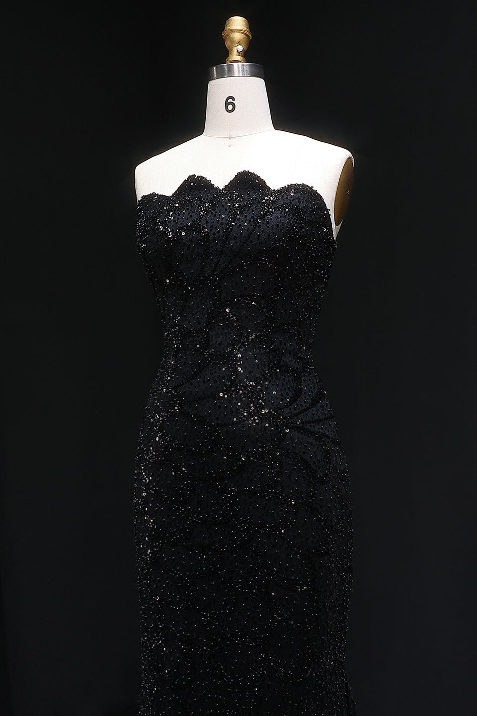 Teal Sequined Scalloped Strapless Mermaid Evening Dress SS601