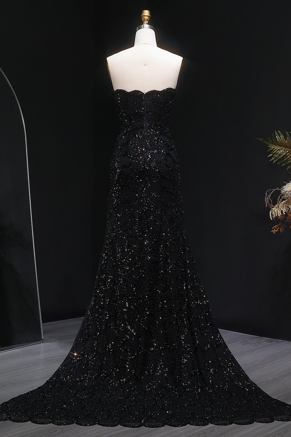 Teal Sequined Scalloped Strapless Mermaid Evening Dress SS601