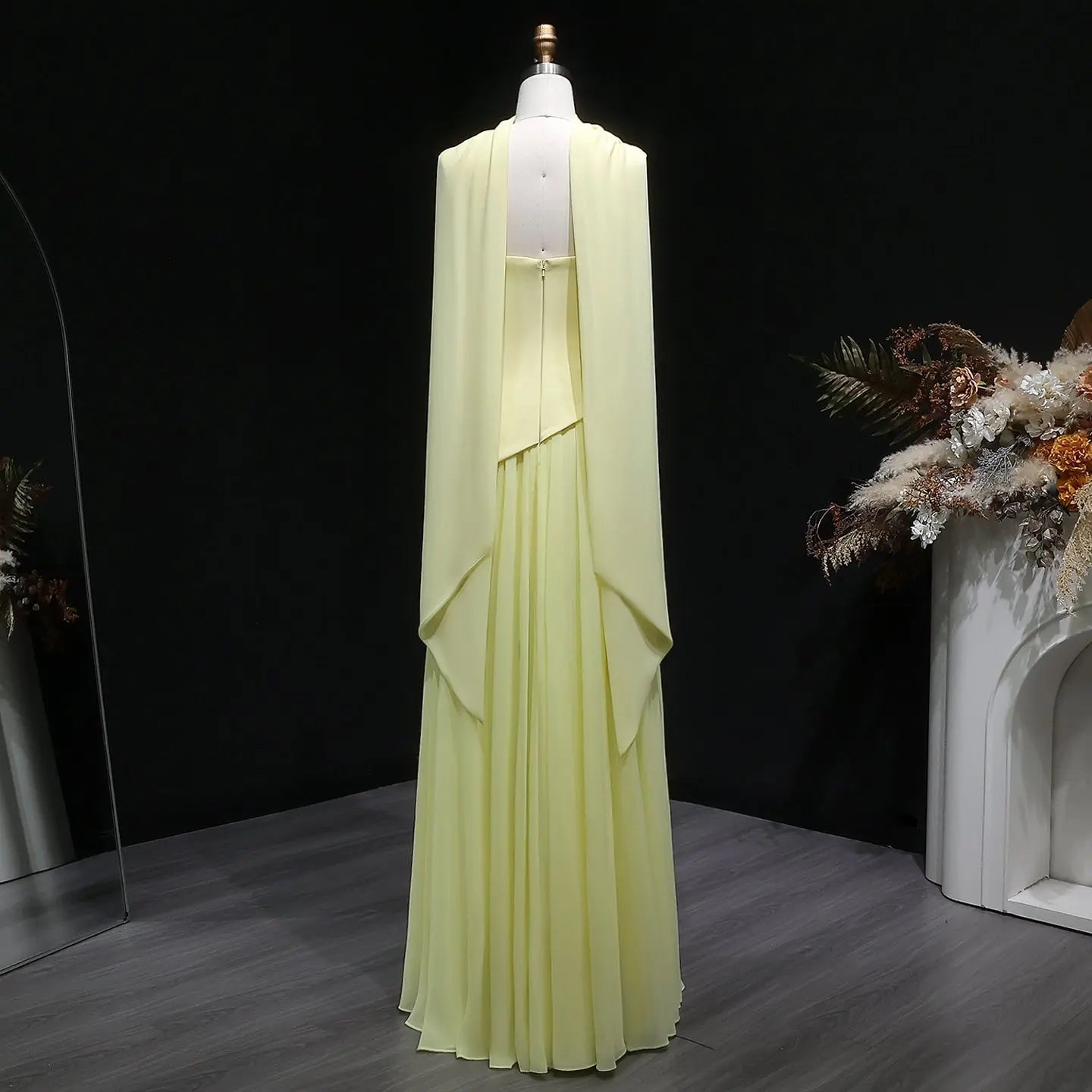 Yellow Strapless Chiffon Prom Dress Evening Gown with Scarf SH059 Sheer Fairy