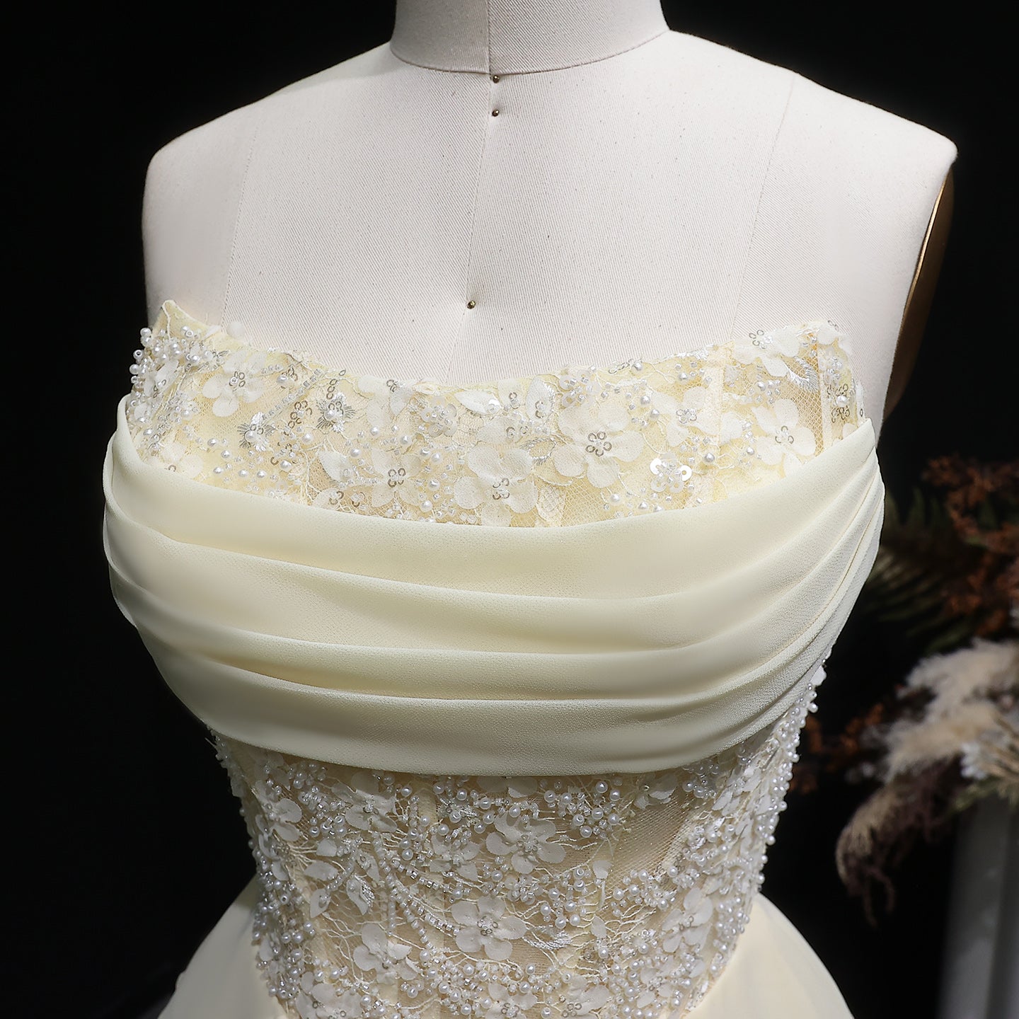 Yellow Strapless Lace Tiered Chiffon Homecoming Dress with Lace-Up Back RM143 Sheer Fairy