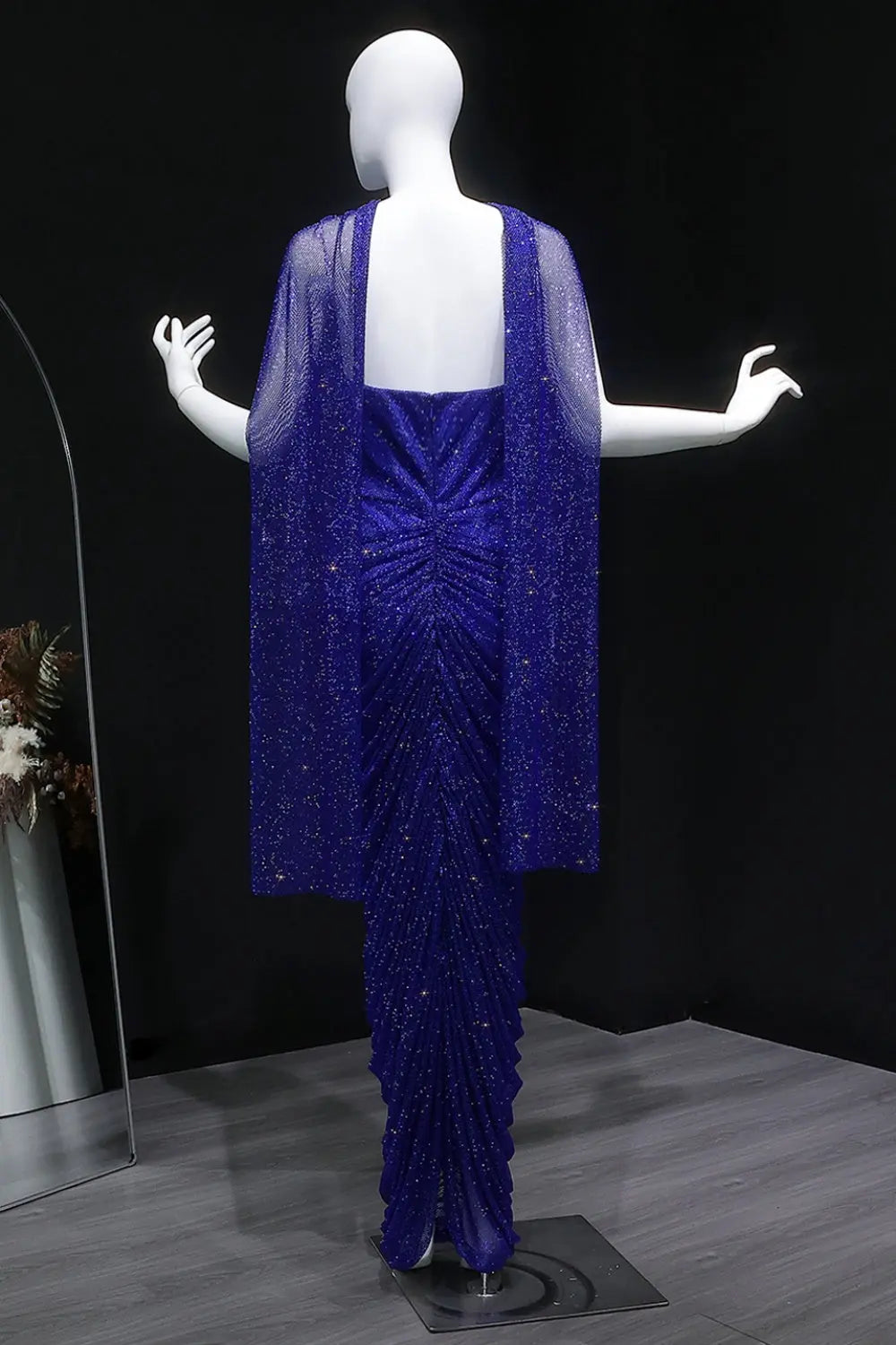 Royal Blue Sequin Sheath Evening Dress with Deep V-Neck SH580 Sheer Fairy