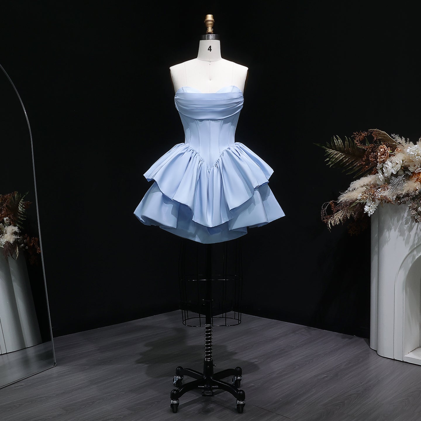 Fuchsia Sweetheart Satin Corset Short Homecoming Dress with Layered Ruffle Skirt RM142 Sheer Fairy