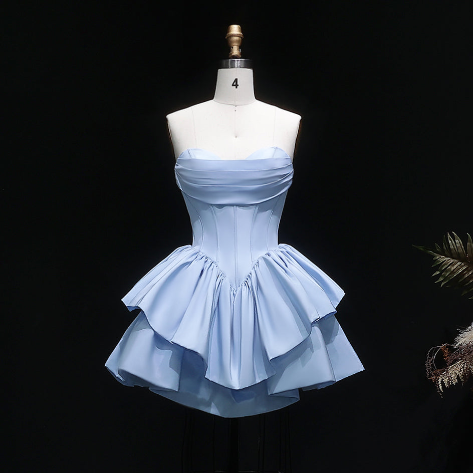 Fuchsia Sweetheart Satin Corset Short Homecoming Dress with Layered Ruffle Skirt RM142 Sheer Fairy