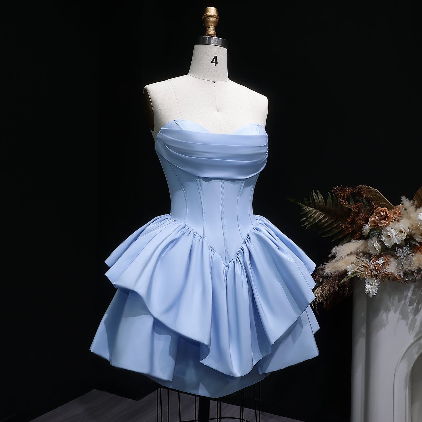 Fuchsia Sweetheart Satin Corset Short Homecoming Dress with Layered Ruffle Skirt RM142 Sheer Fairy