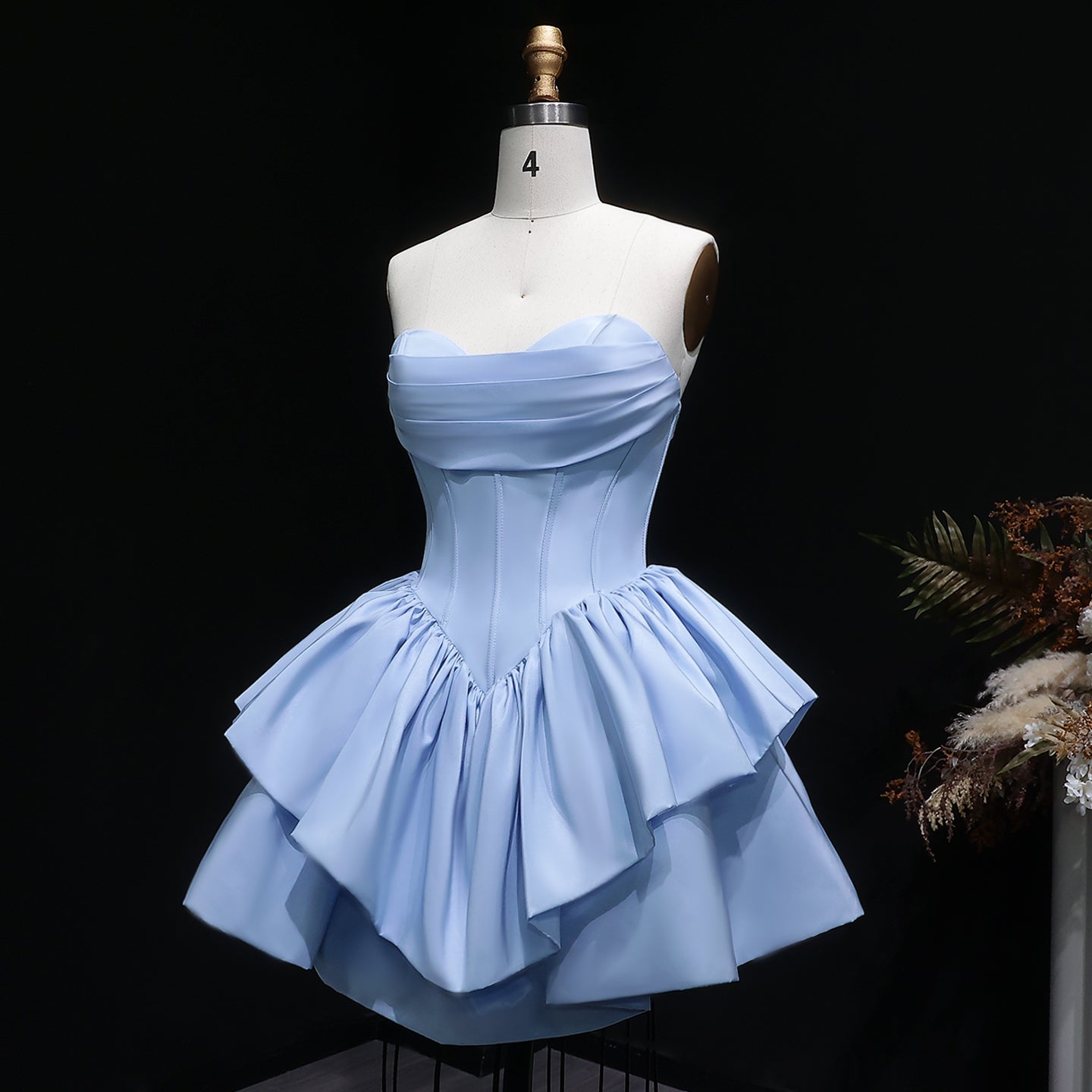 Fuchsia Sweetheart Satin Corset Short Homecoming Dress with Layered Ruffle Skirt RM142 Sheer Fairy