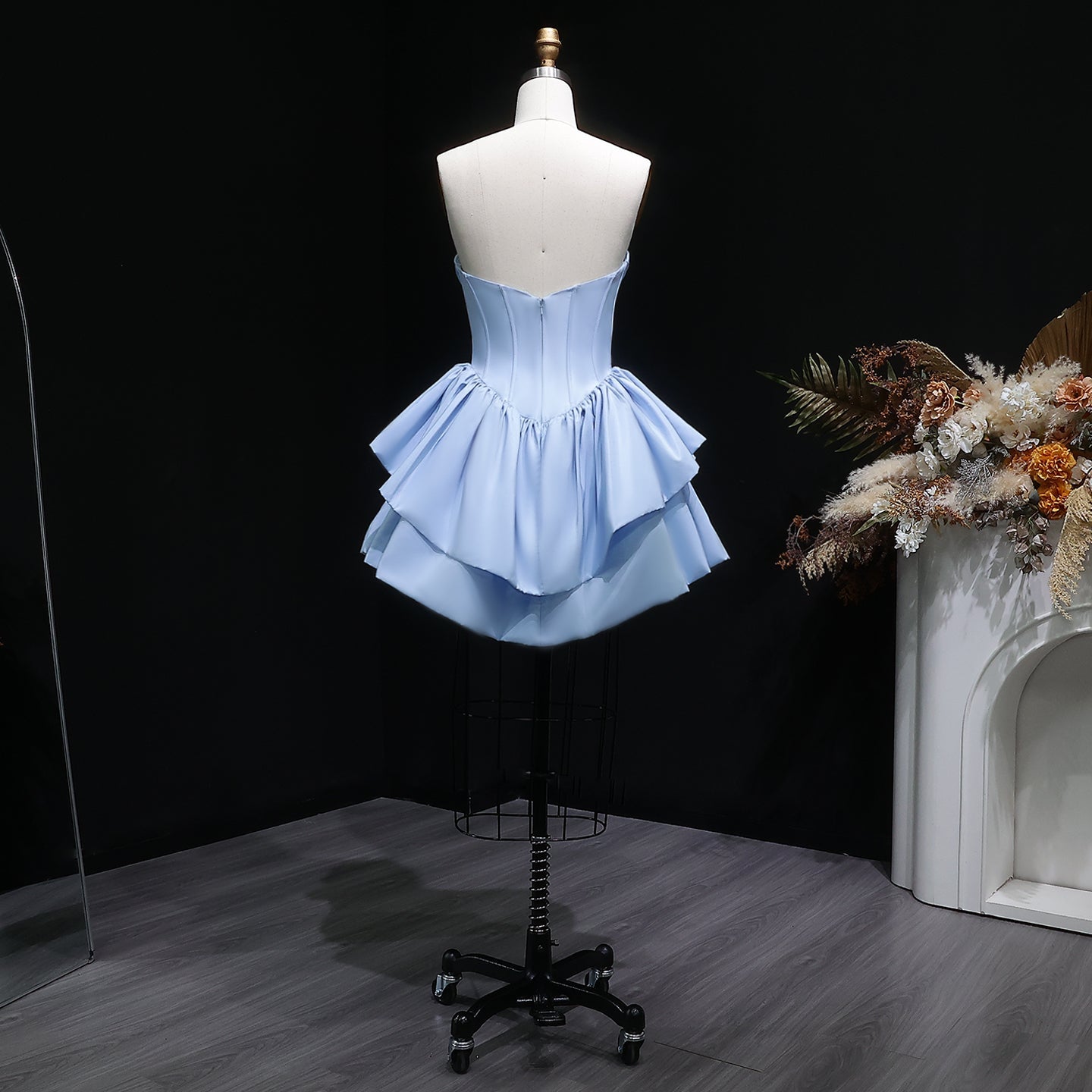 Fuchsia Sweetheart Satin Corset Short Homecoming Dress with Layered Ruffle Skirt RM142 Sheer Fairy