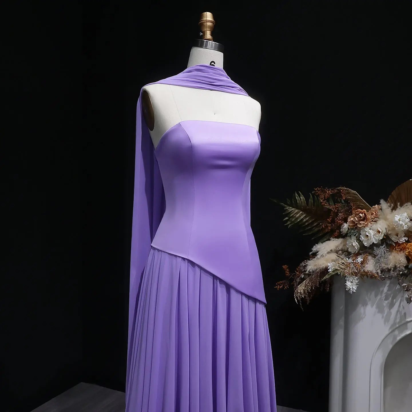 Yellow Strapless Chiffon Prom Dress Evening Gown with Scarf SH059 Sheer Fairy