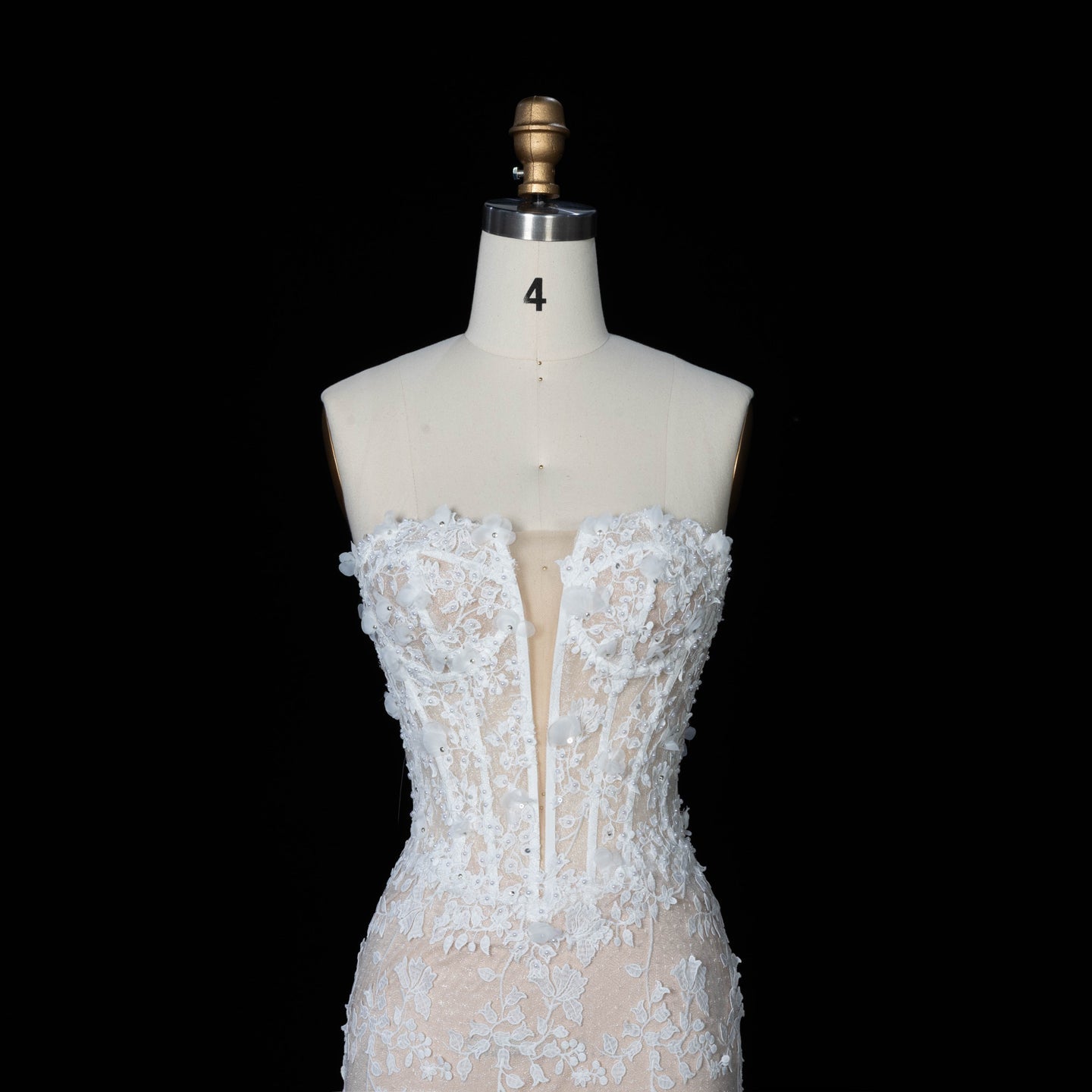 White Nude Lace Fairytale  Mermaid Wedding Dress 3D Floral  Train  SW649 Sheer Fairy