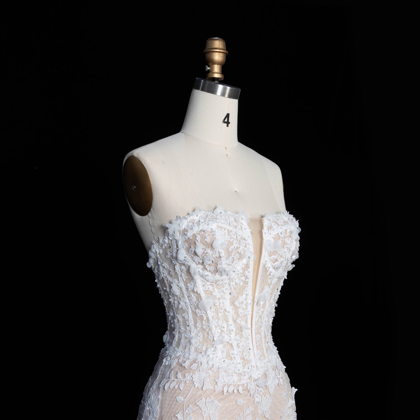 White Nude Lace Fairytale  Mermaid Wedding Dress 3D Floral  Train  SW649 Sheer Fairy