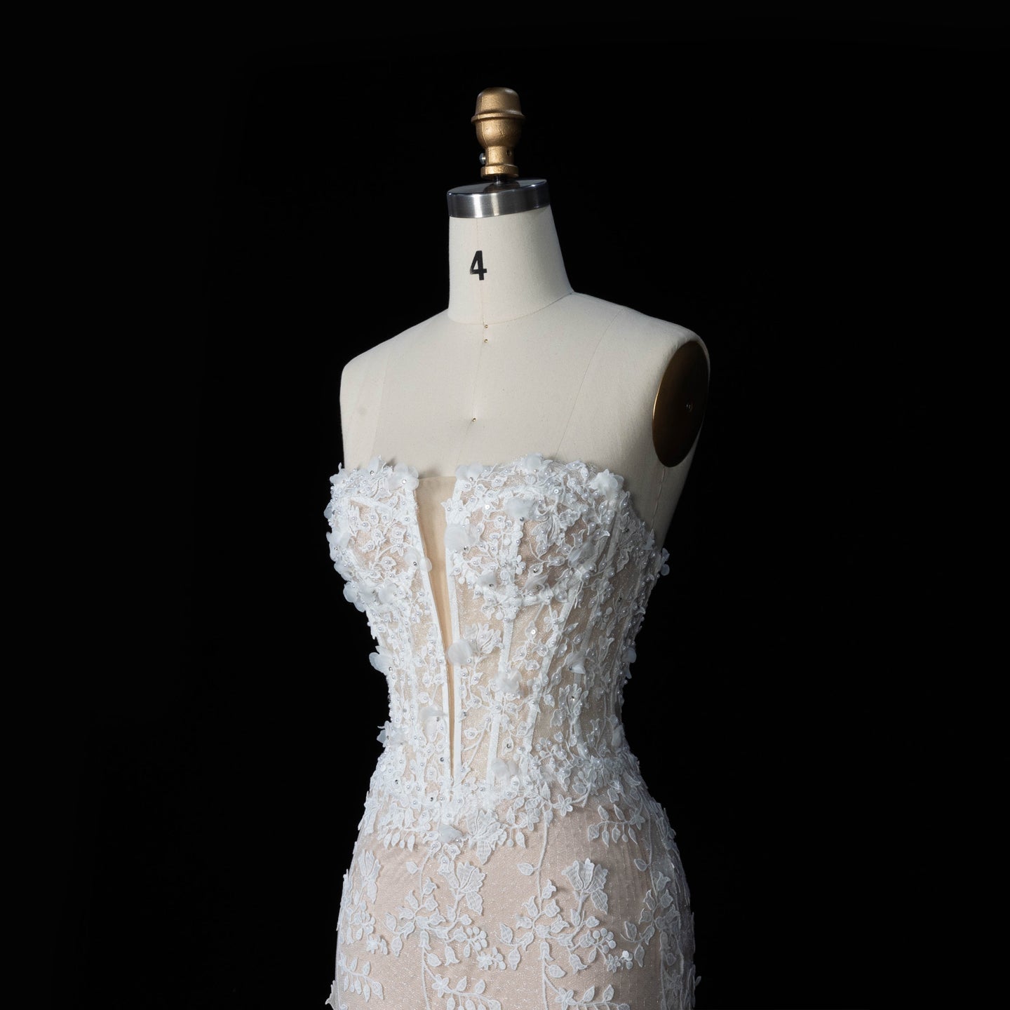 White Nude Lace Fairytale  Mermaid Wedding Dress 3D Floral  Train  SW649 Sheer Fairy