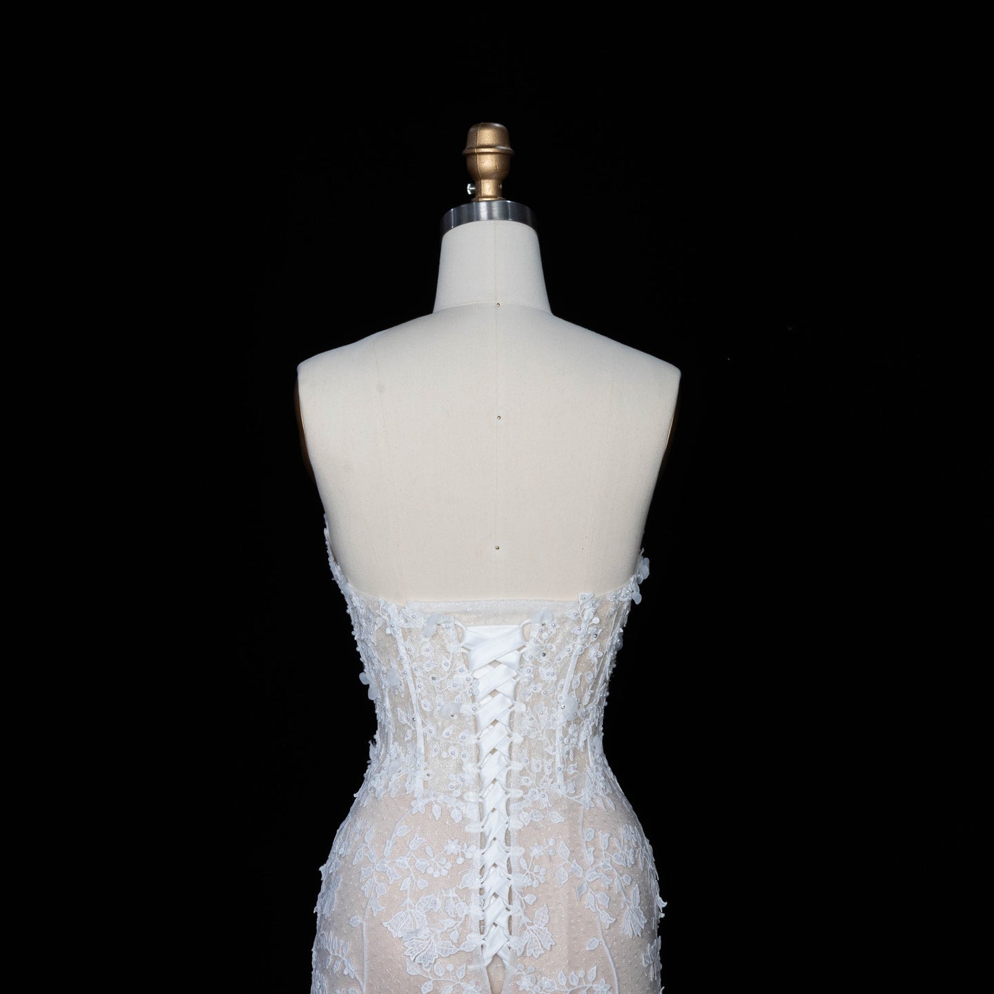 White Nude Lace Fairytale  Mermaid Wedding Dress 3D Floral  Train  SW649 Sheer Fairy