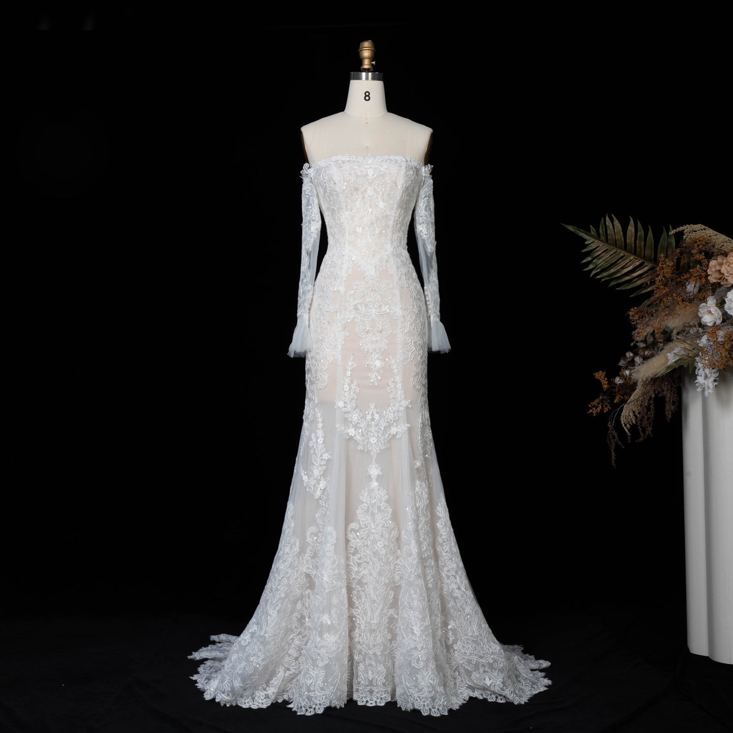 Off White  Lace Stunning Feminine Mermaid Wedding Dress Train  SW650 Sheer Fairy
