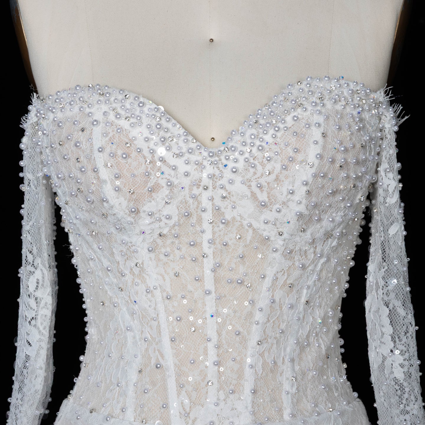 White Boho Romantic Lace Mermaid Wedding Dress Beaded Sequins With Lace Train SW627 Sheer Fairy