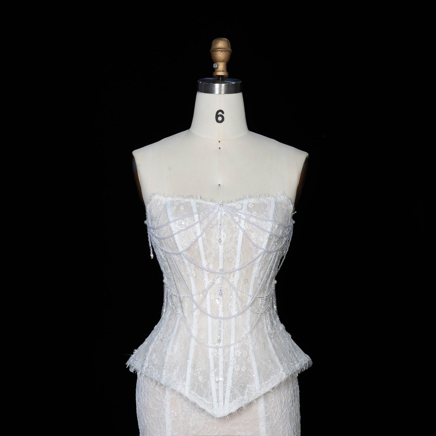 White Nude  Mermaid Wedding Dress Beaded Chain Detailing With Lace Train  SW626 Sheer Fairy