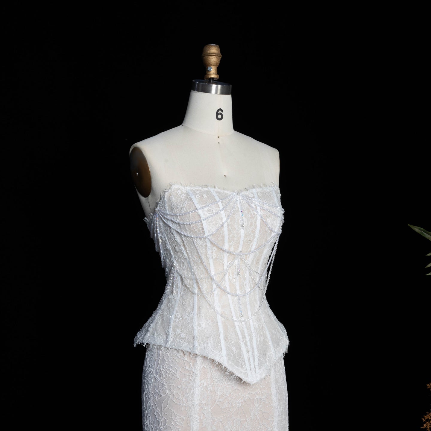 White Nude  Mermaid Wedding Dress Beaded Chain Detailing With Lace Train  SW626 Sheer Fairy