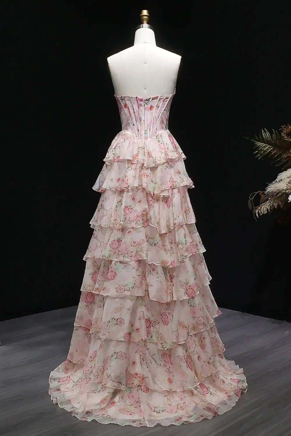 Organza Yellow Floral Strapless Ball Gown Prom Dress SH401 Sheer Fairy