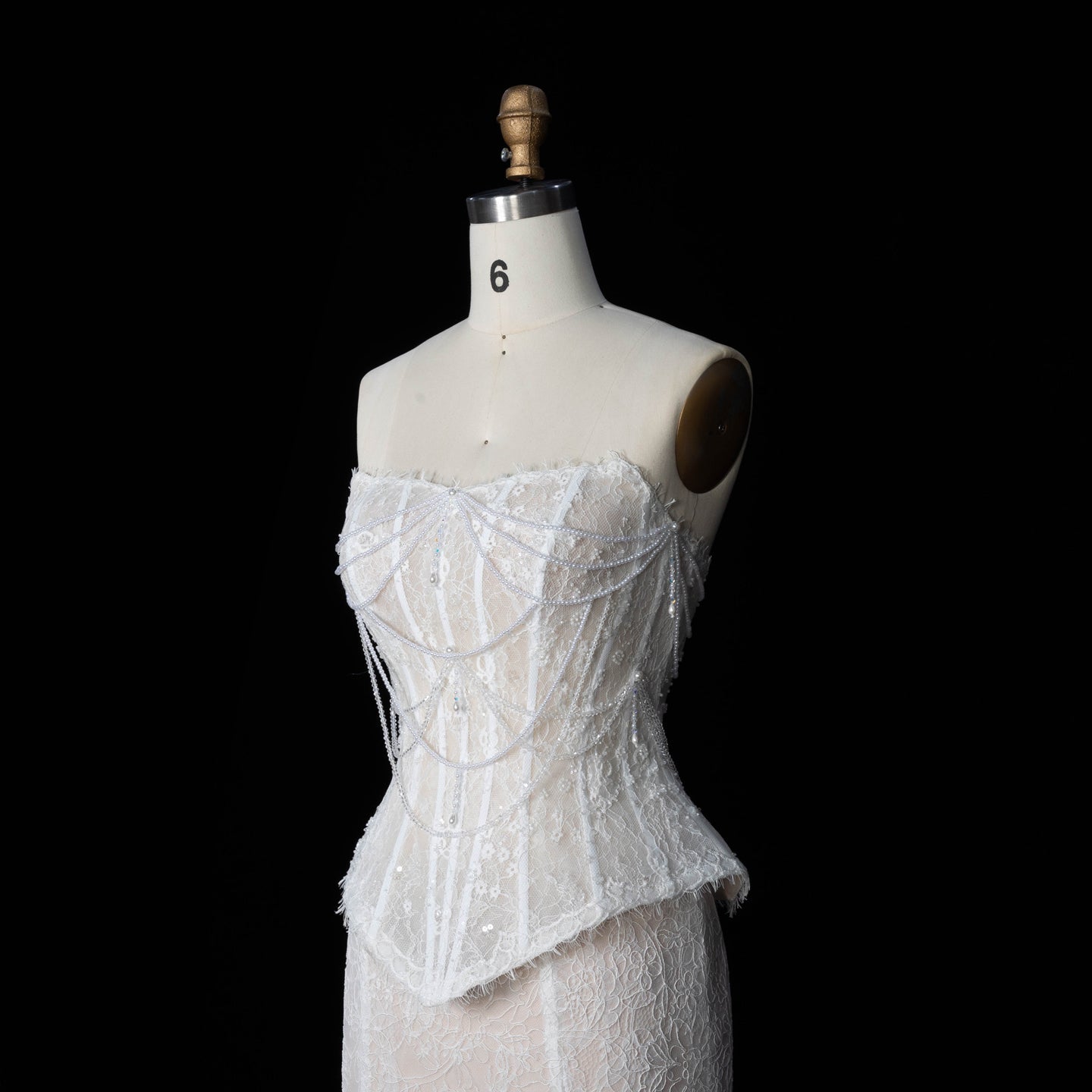 White Nude  Mermaid Wedding Dress Beaded Chain Detailing With Lace Train  SW626 Sheer Fairy