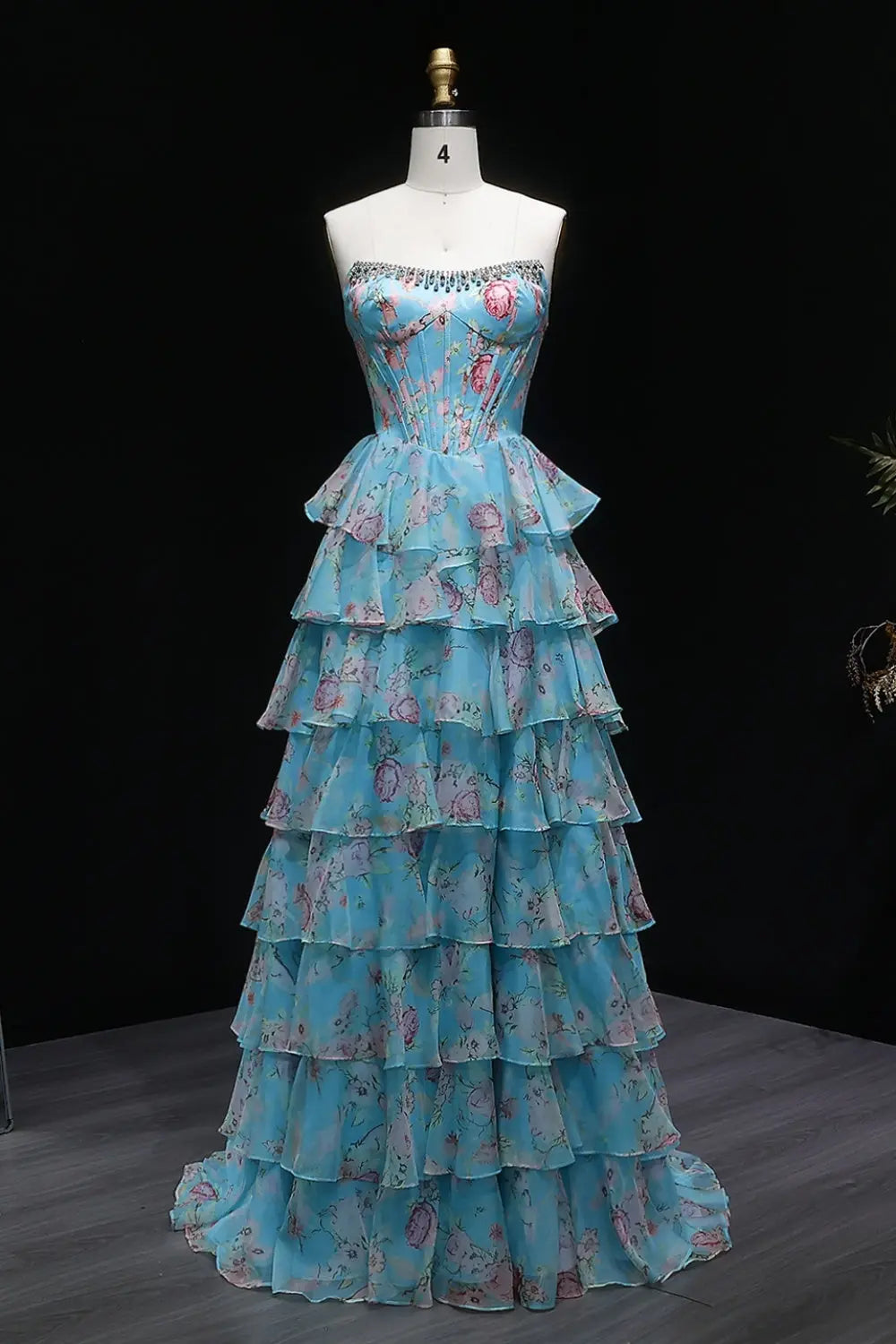 Organza Yellow Floral Strapless Ball Gown Prom Dress SH401 Sheer Fairy