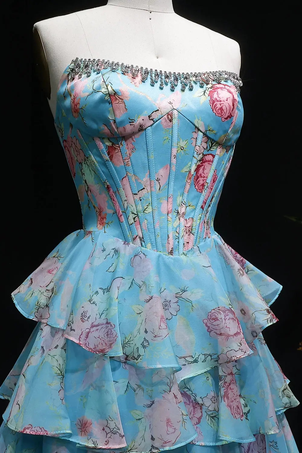 Organza Yellow Floral Strapless Ball Gown Prom Dress SH401 Sheer Fairy