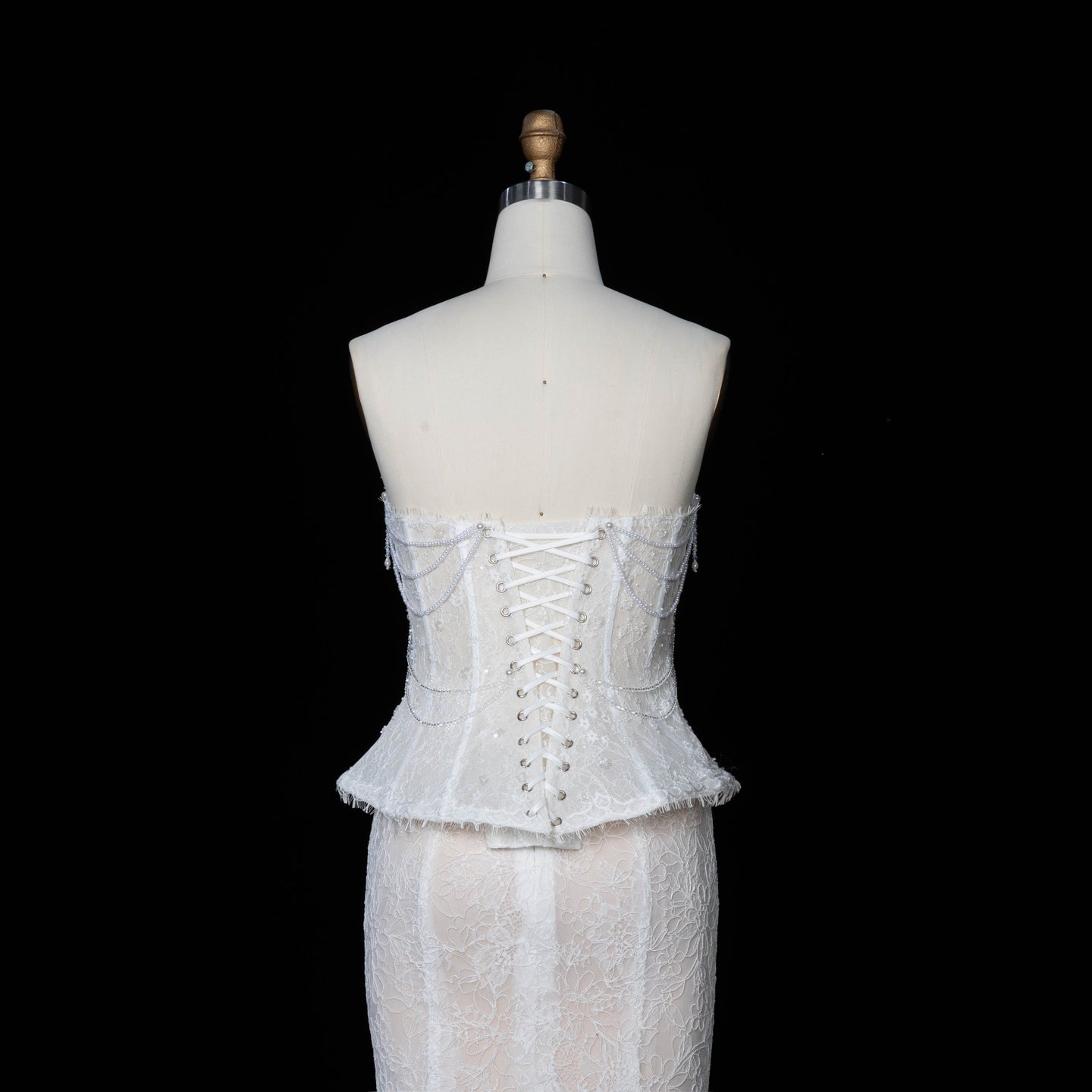 White Nude  Mermaid Wedding Dress Beaded Chain Detailing With Lace Train  SW626 Sheer Fairy