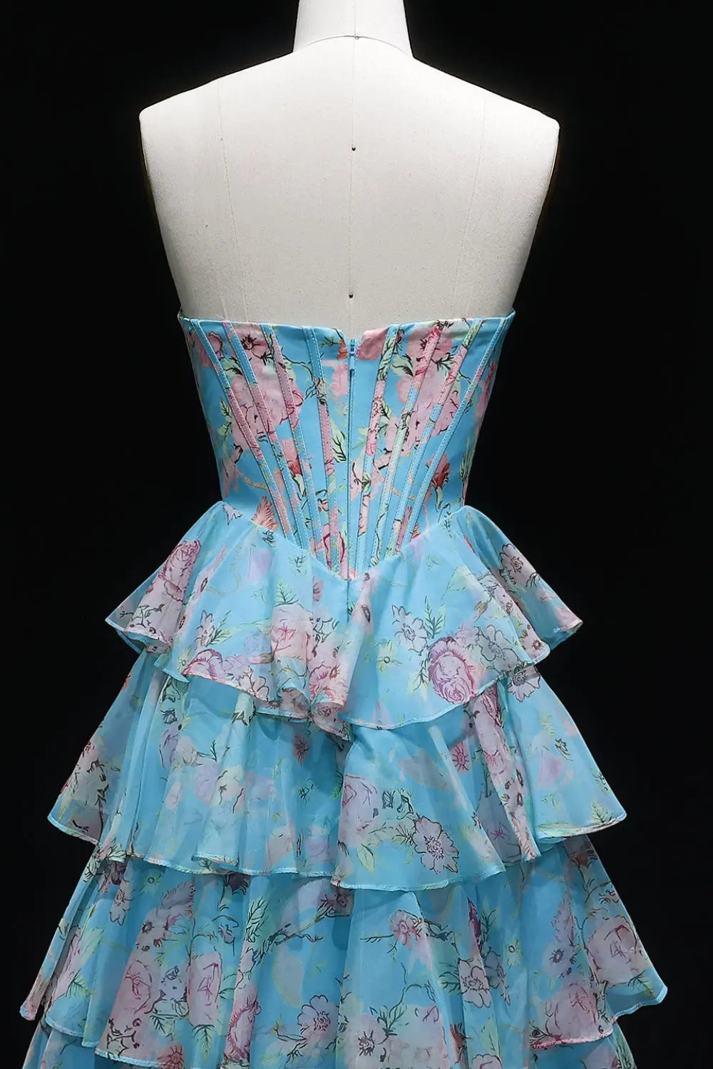 Organza Yellow Floral Strapless Ball Gown Prom Dress SH401 Sheer Fairy