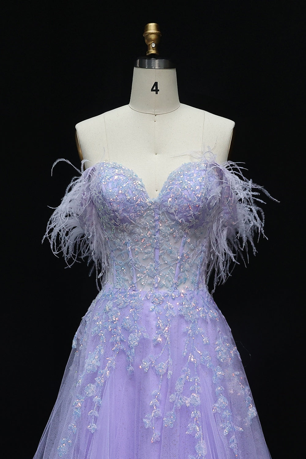 Lavender Tulle Ballgown Lilac Prom Dress with Feather Accents SH231 Sheer Fairy