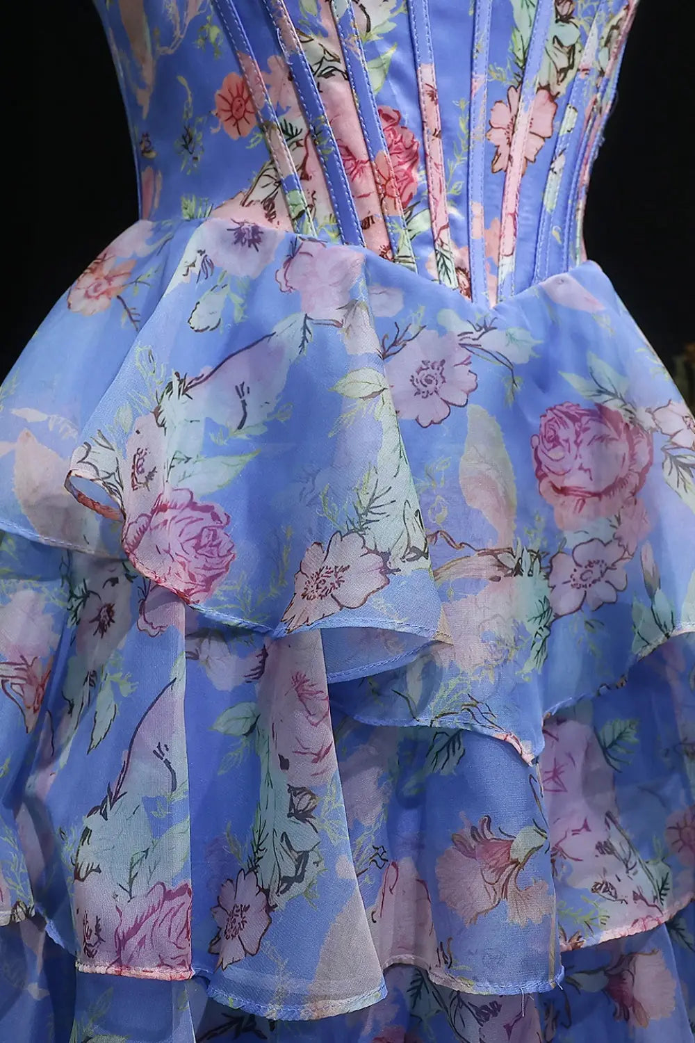 Organza Yellow Floral Strapless Ball Gown Prom Dress SH401 Sheer Fairy