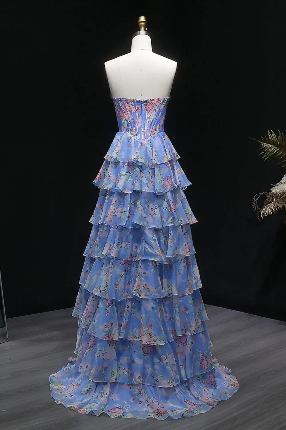 Organza Yellow Floral Strapless Ball Gown Prom Dress SH401 Sheer Fairy