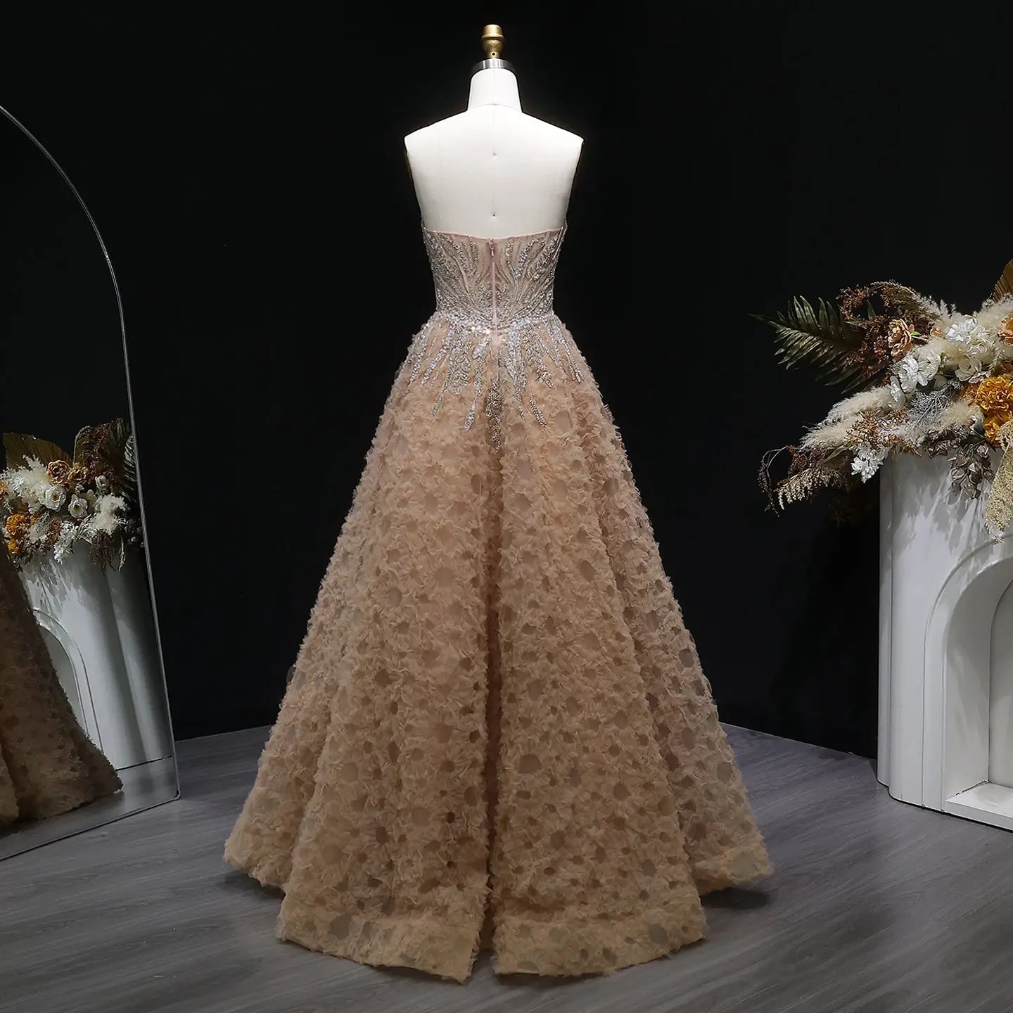 Champagne Sweetheart Beaded Sexy Prom Dress Long Evening Gown SH065 Sheer Fairy