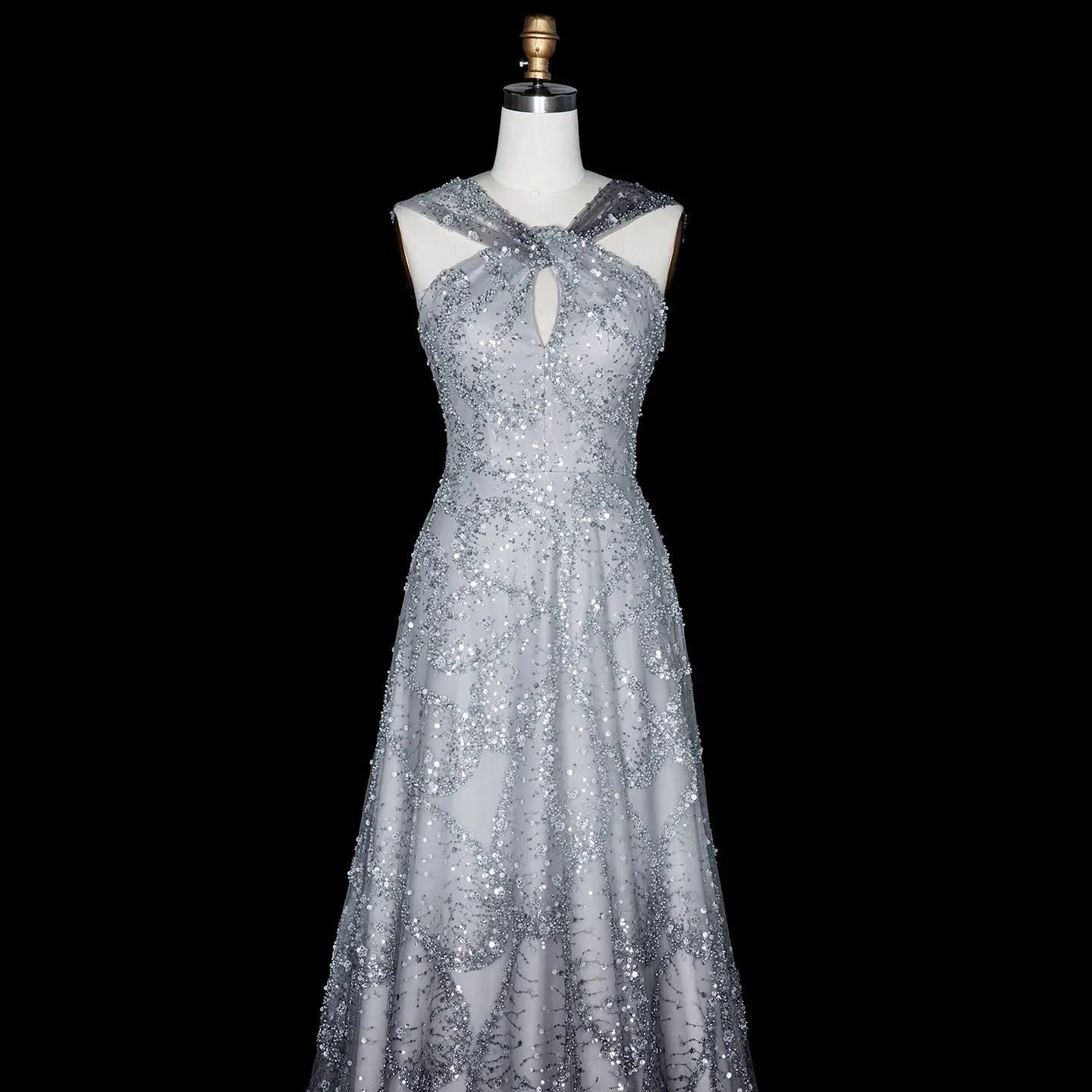 Blush Pink Halter Neck Beaded Floral A-Line Evening Dress Gown SS709 Sheer Fairy