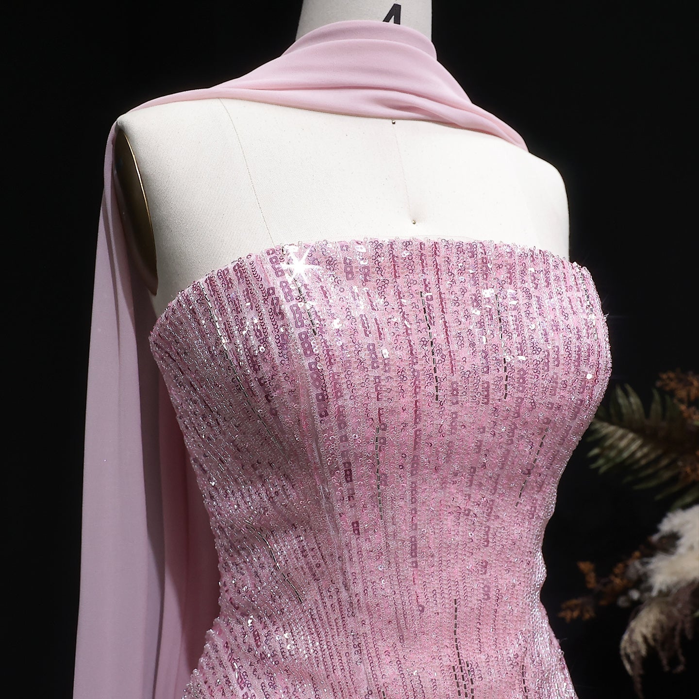 Luxury Purple Strapless Beaded Peplum Mermaid Evening Gown with Draped Scarf SS560 Sheer Fairy