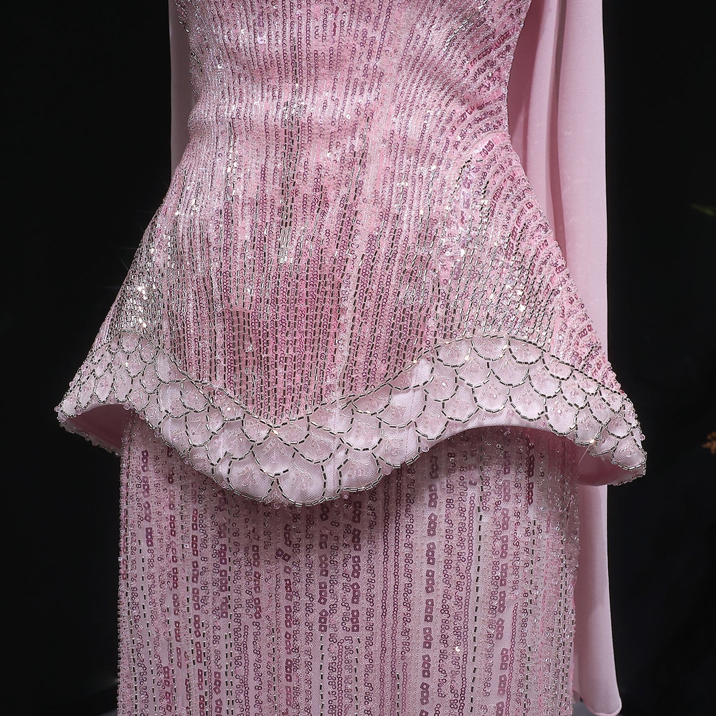 Luxury Purple Strapless Beaded Peplum Mermaid Evening Gown with Draped Scarf SS560 Sheer Fairy