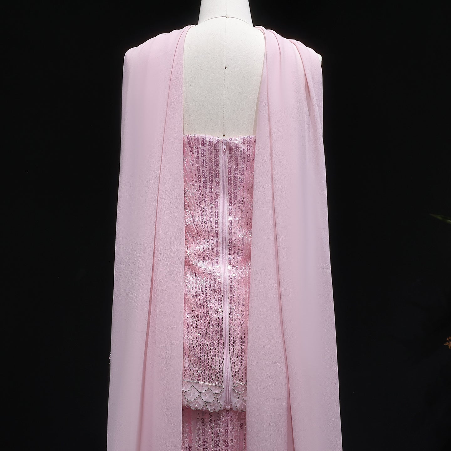 Luxury Purple Strapless Beaded Peplum Mermaid Evening Gown with Draped Scarf SS560 Sheer Fairy