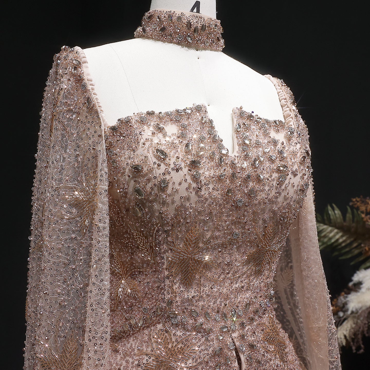 Luxury Silver Crystal Beaded Cape Mermaid Evening Dress Gown with Peplum SS531 Sheer Fairy