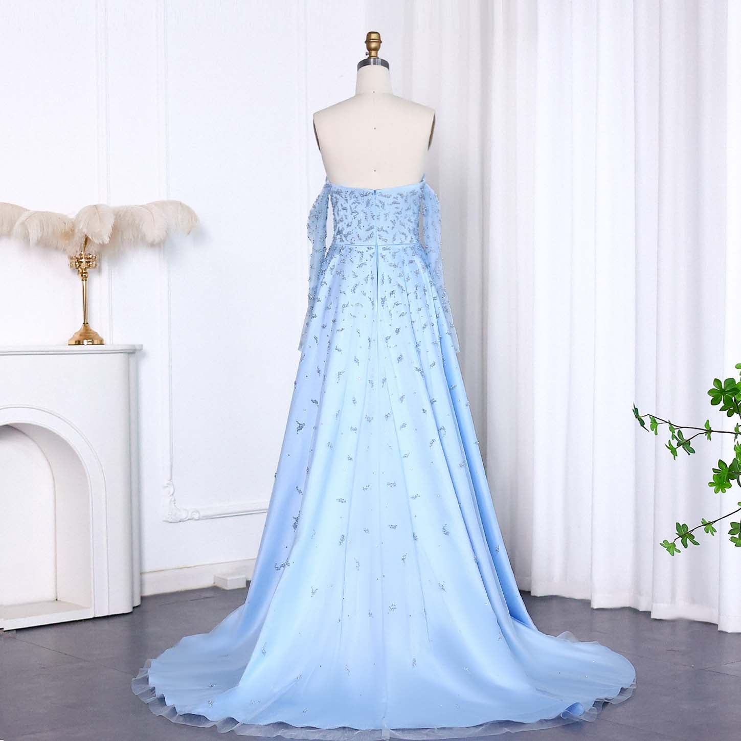 Blue Strapless Mermaid Evening Dress with Detachable Tulle Overlay & Sheer Sleeves SS484 Sheer Fairy