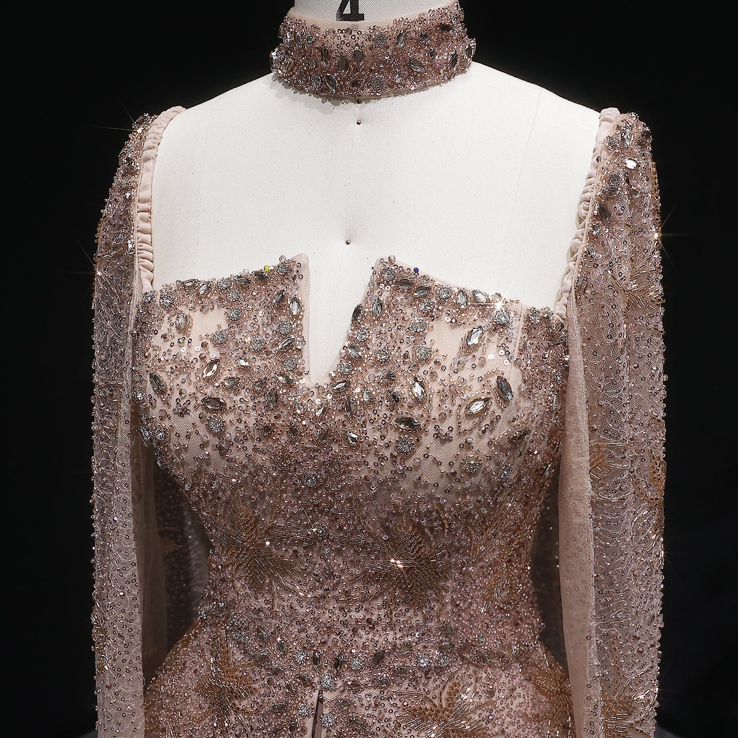 Luxury Silver Crystal Beaded Cape Mermaid Evening Dress Gown with Peplum SS531 Sheer Fairy