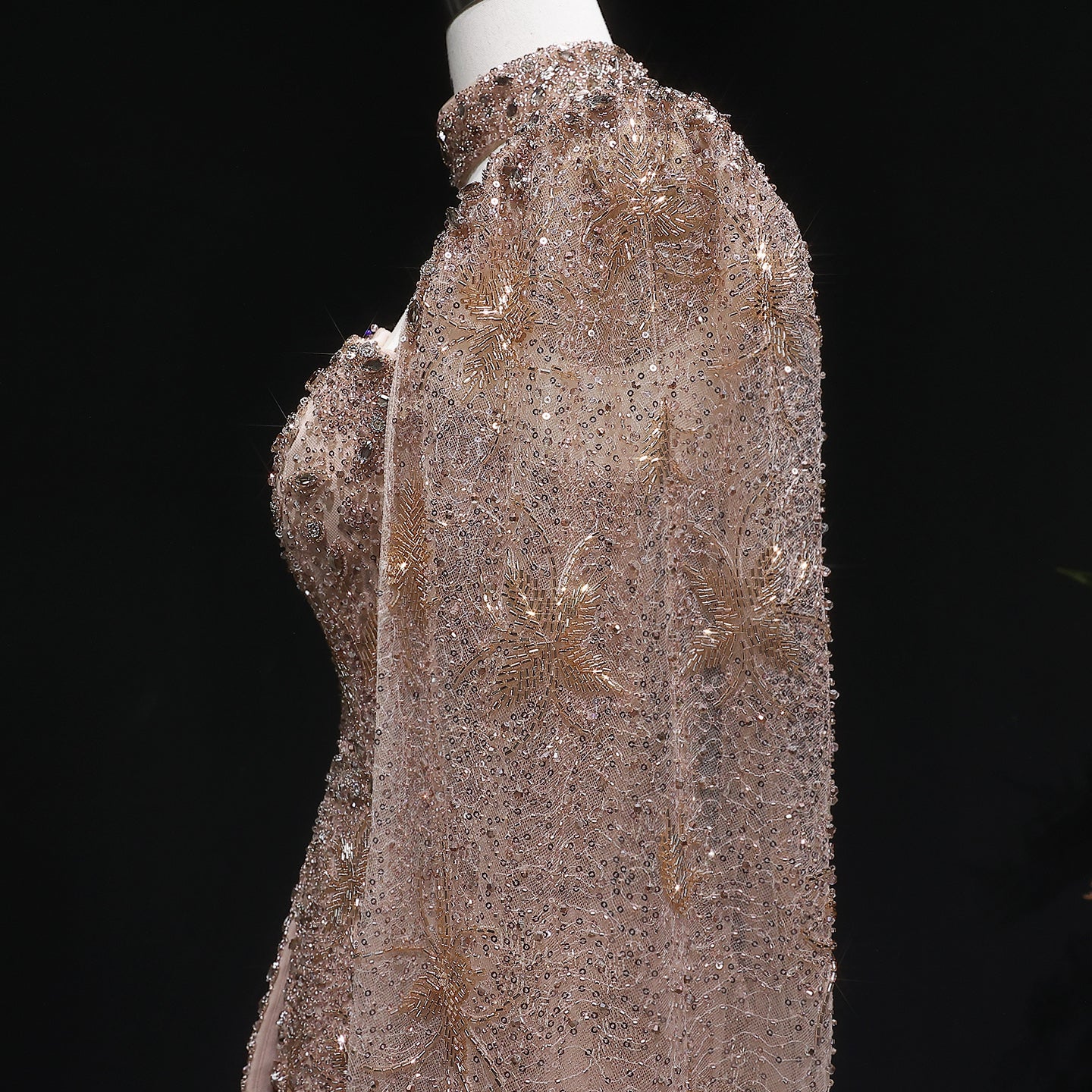 Luxury Silver Crystal Beaded Cape Mermaid Evening Dress Gown with Peplum SS531 Sheer Fairy