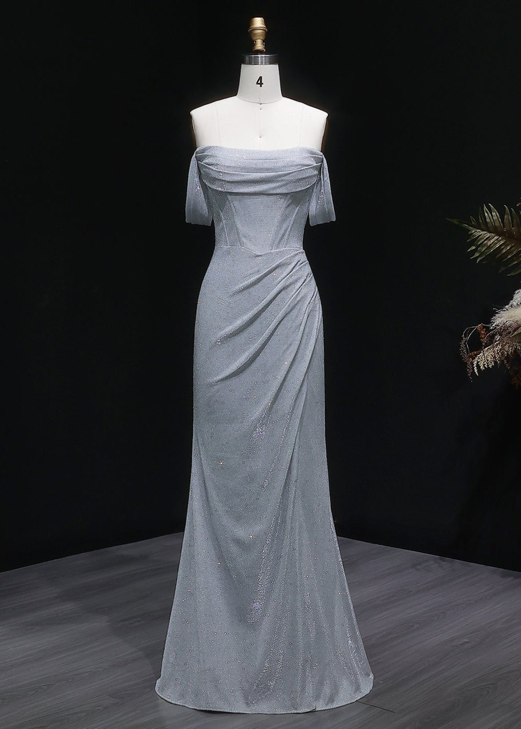 Light Blue Off The Shoulder Mermaid Prom Dress SH627 Sheer Fairy