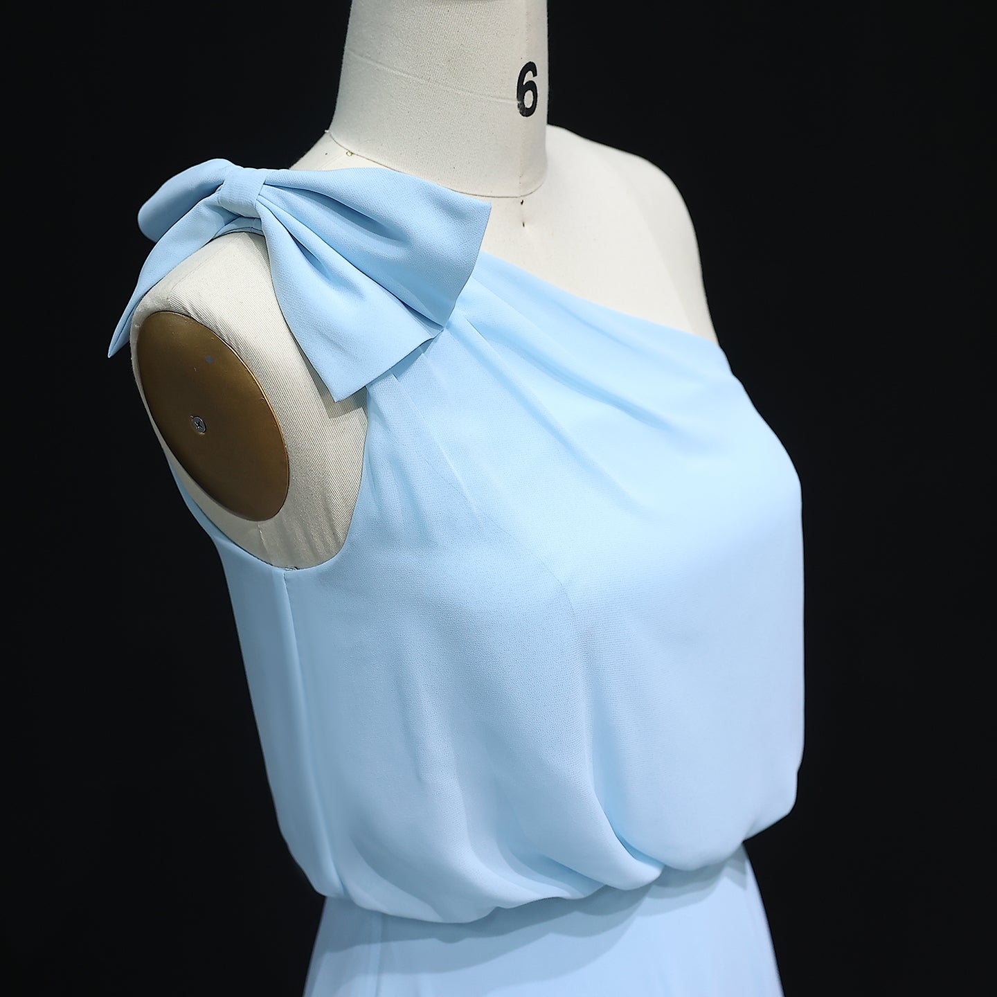 Light Blue One-Shoulder Chiffon A-Line Bow Bridesmaid Dress BS009